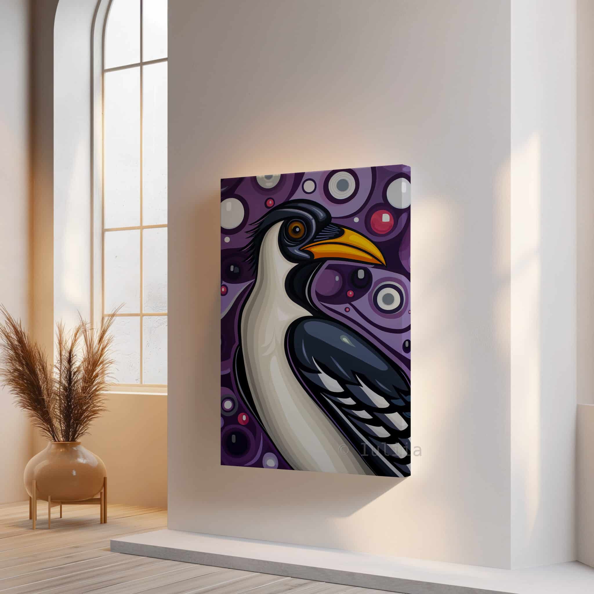Magpie Bird Print, Canadian Wilderness Wildlife Portrait Decor, Purple Nature Artwork, Colorful Statement Canvas Wall Piece - photo #14