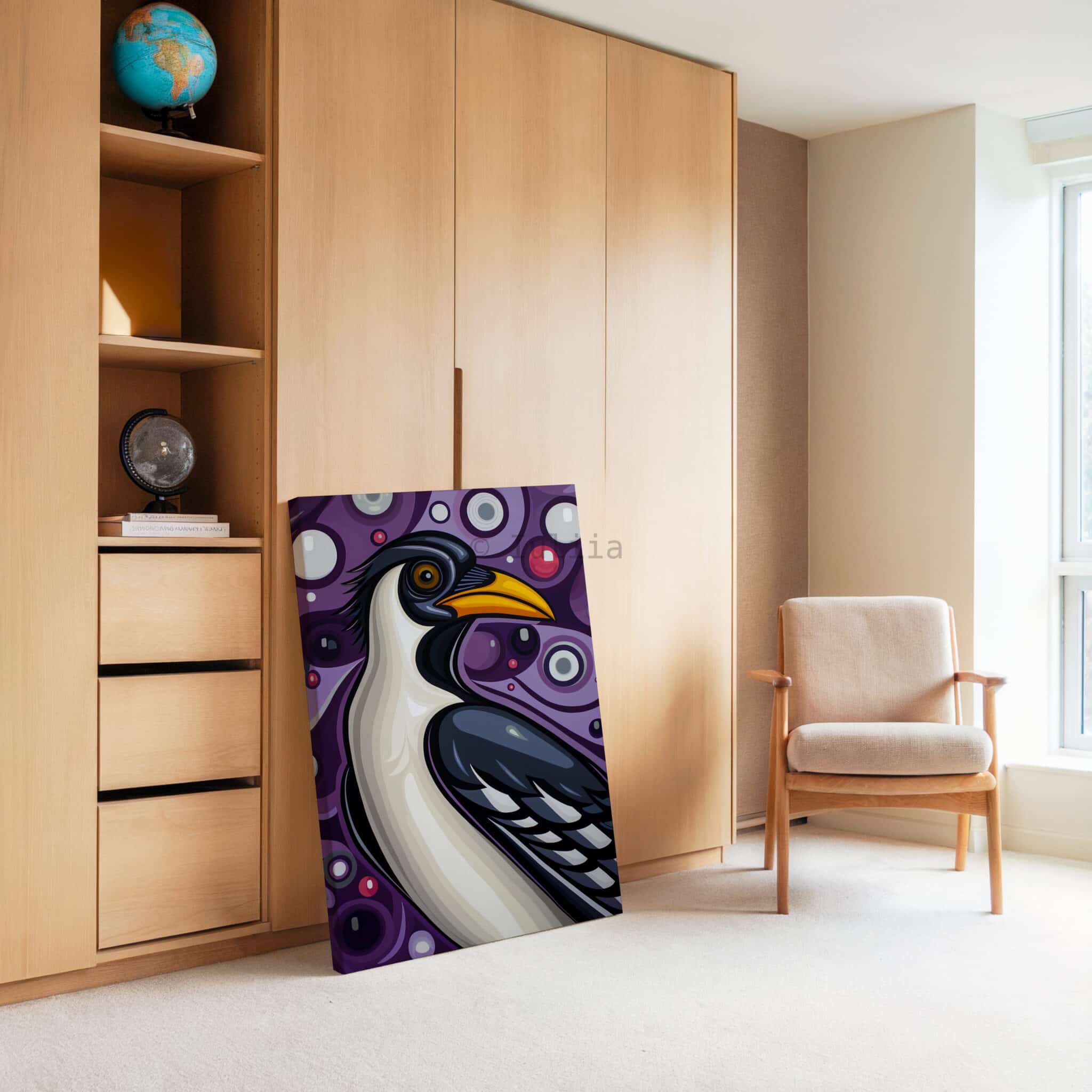 Magpie Bird Print, Canadian Wilderness Wildlife Portrait Decor, Purple Nature Artwork, Colorful Statement Canvas Wall Piece - photo #3