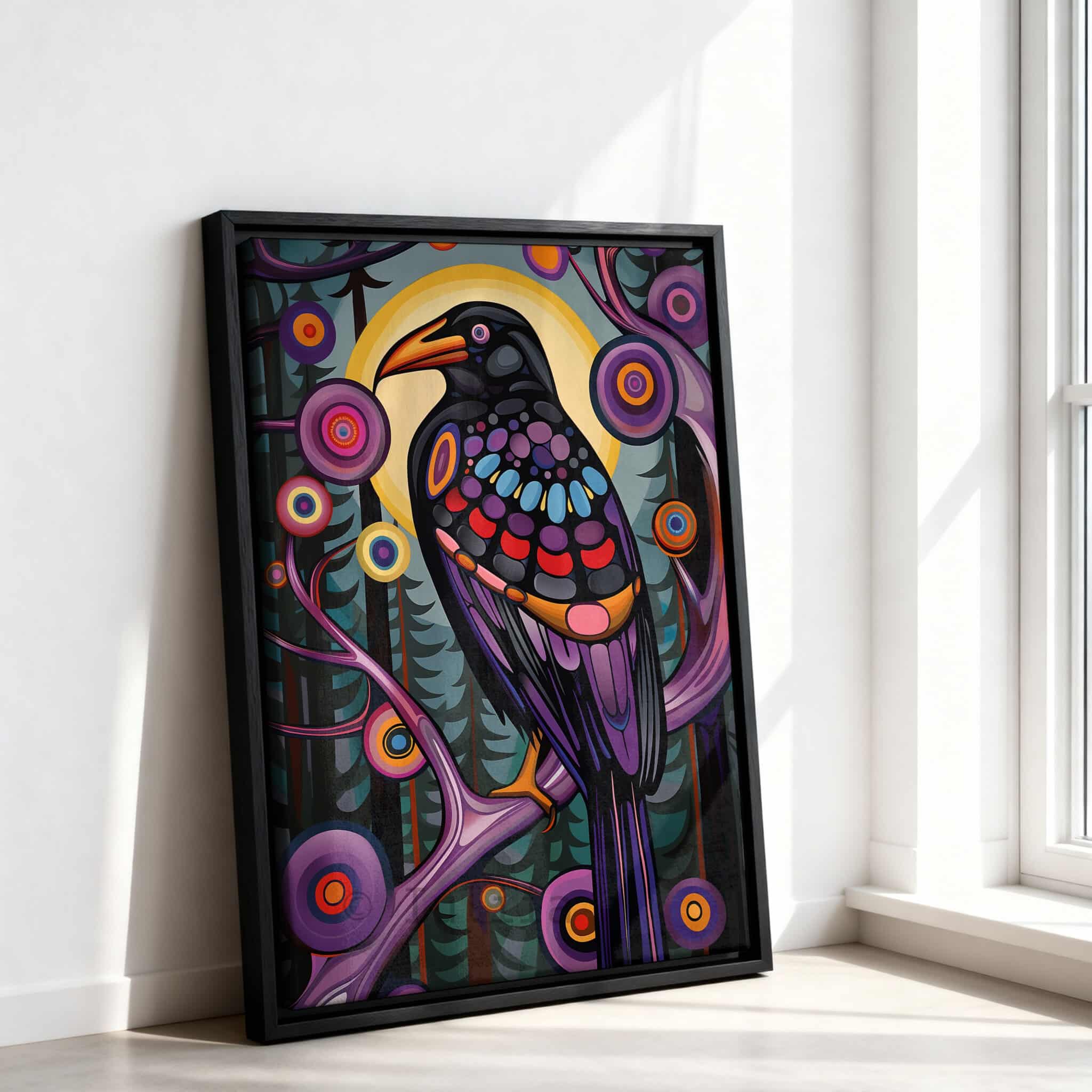 Raven Bird Wall Art, Canadian Forest Inspired Wildlife Portrait Artwork, Colorful Woodland Decor, Statement Piece for Nature Lovers - photo #7