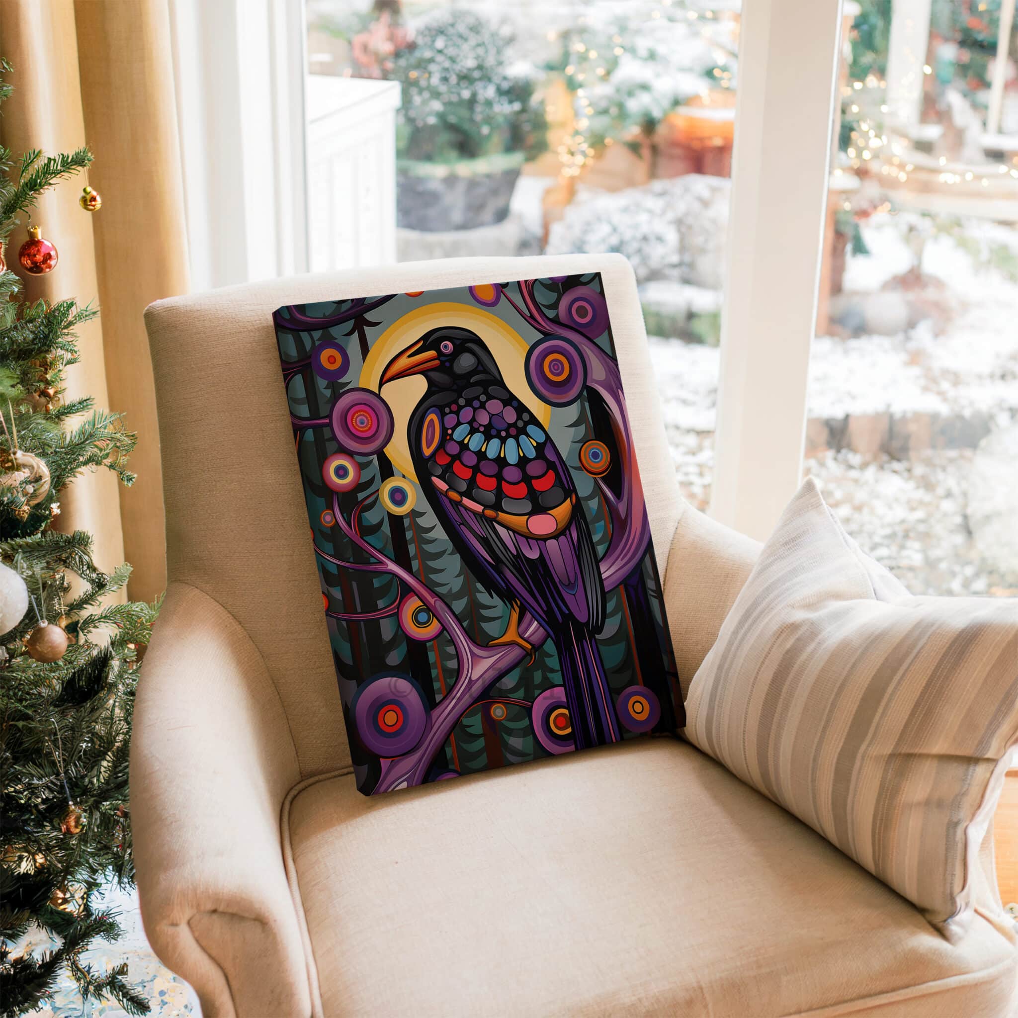 Raven Bird Wall Art, Canadian Forest Inspired Wildlife Portrait Artwork, Colorful Woodland Decor, Statement Piece for Nature Lovers - photo #16