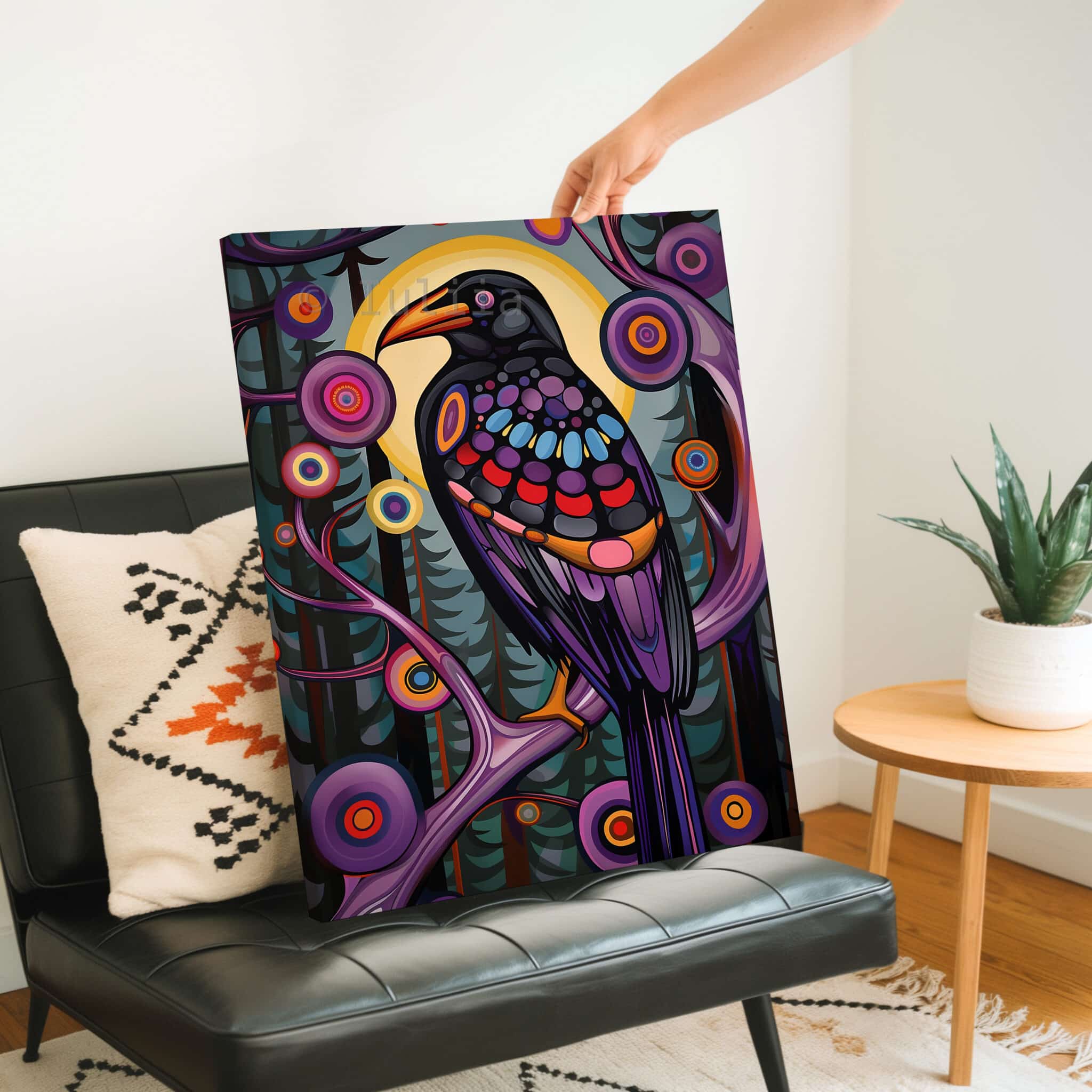 Raven Bird Wall Art, Canadian Forest Inspired Wildlife Portrait Artwork, Colorful Woodland Decor, Statement Piece for Nature Lovers - photo #2
