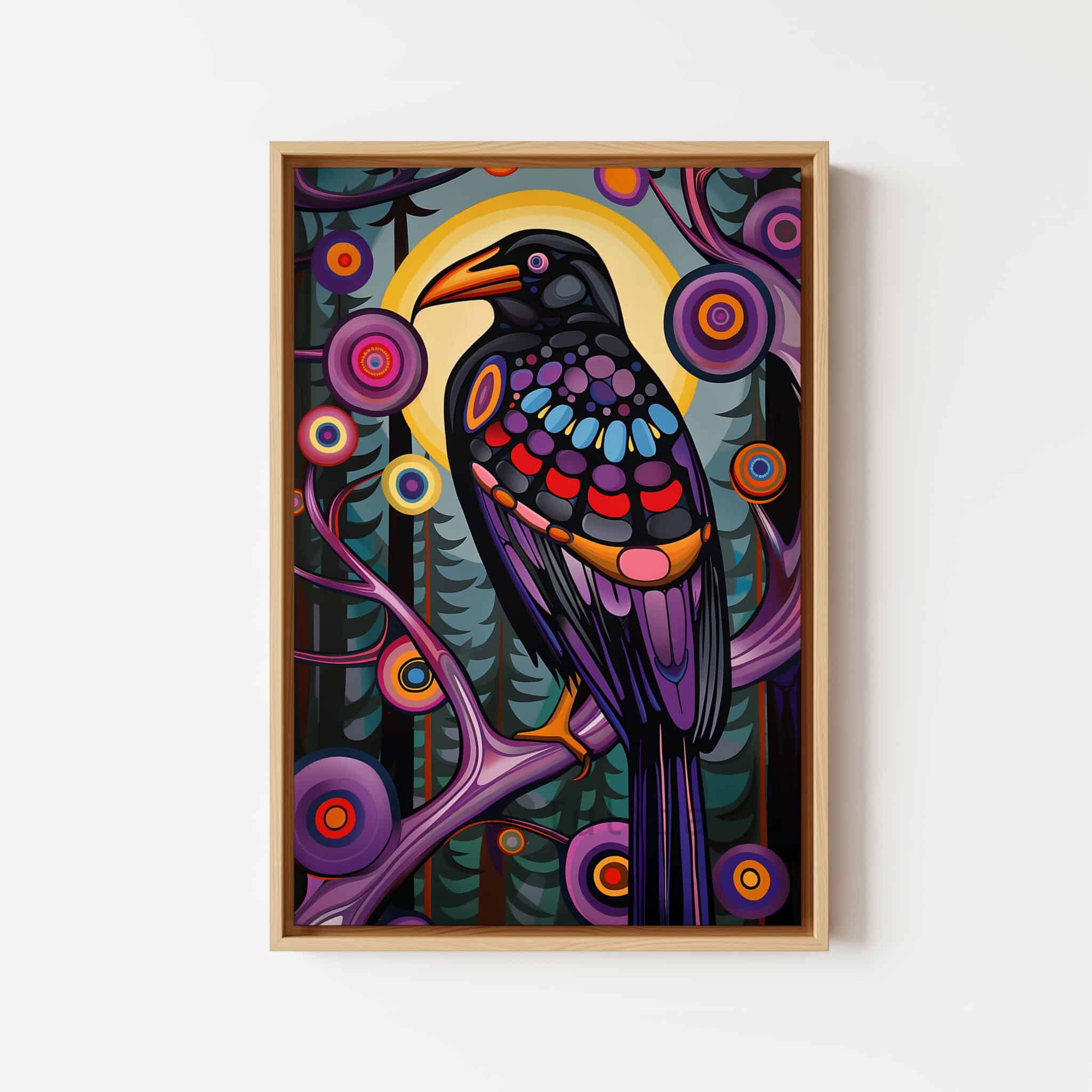 Raven Bird Wall Art, Canadian Forest Inspired Wildlife Portrait Artwork, Colorful Woodland Decor, Statement Piece for Nature Lovers - photo #11