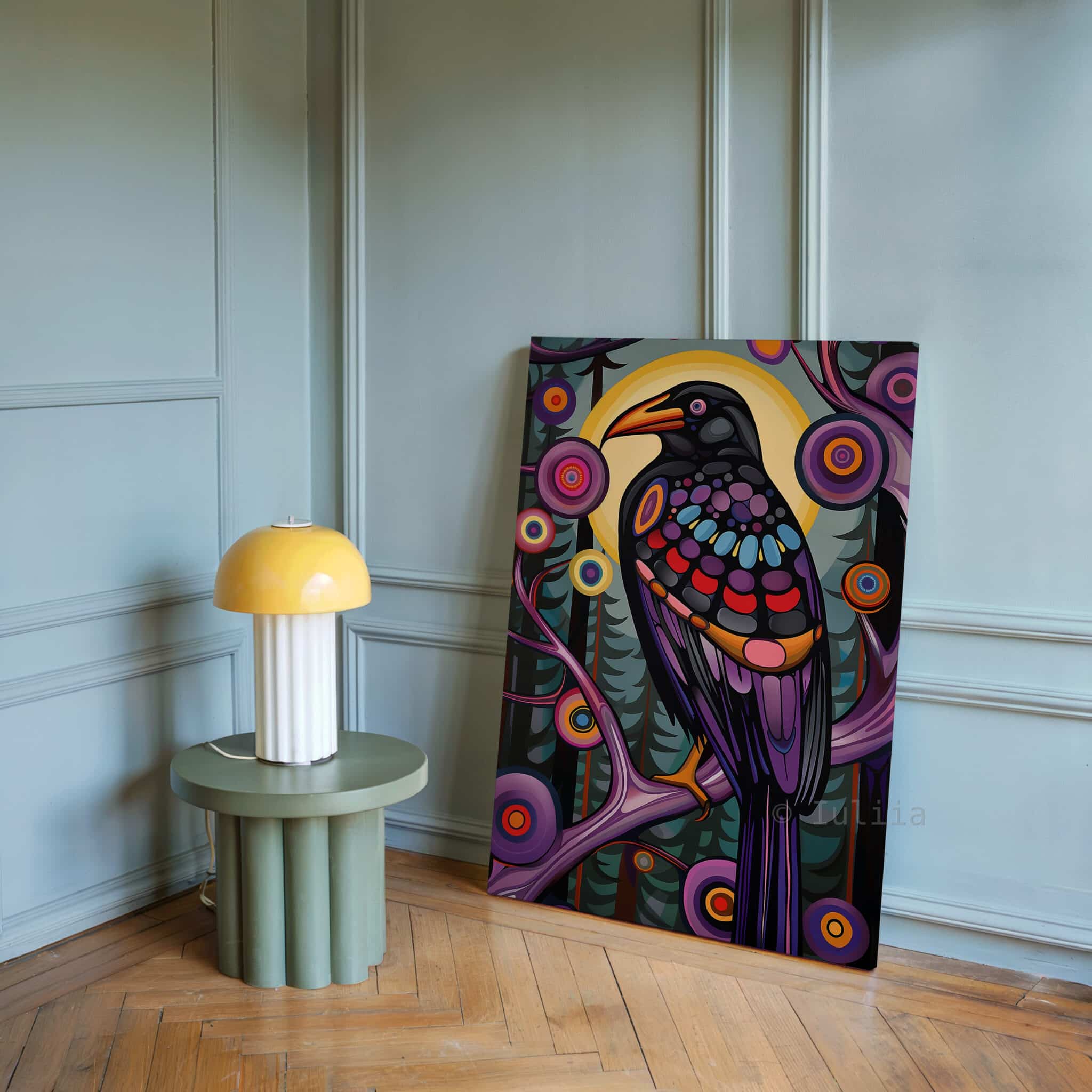 Raven Bird Wall Art, Canadian Forest Inspired Wildlife Portrait Artwork, Colorful Woodland Decor, Statement Piece for Nature Lovers - photo #17