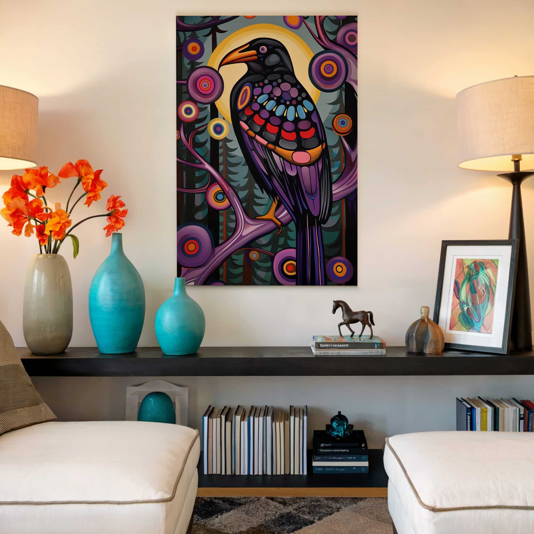 Raven Bird Wall Art, Canadian Forest Inspired Wildlife Portrait Artwork, Colorful Woodland Decor, Statement Piece for Nature Lovers - photo #18