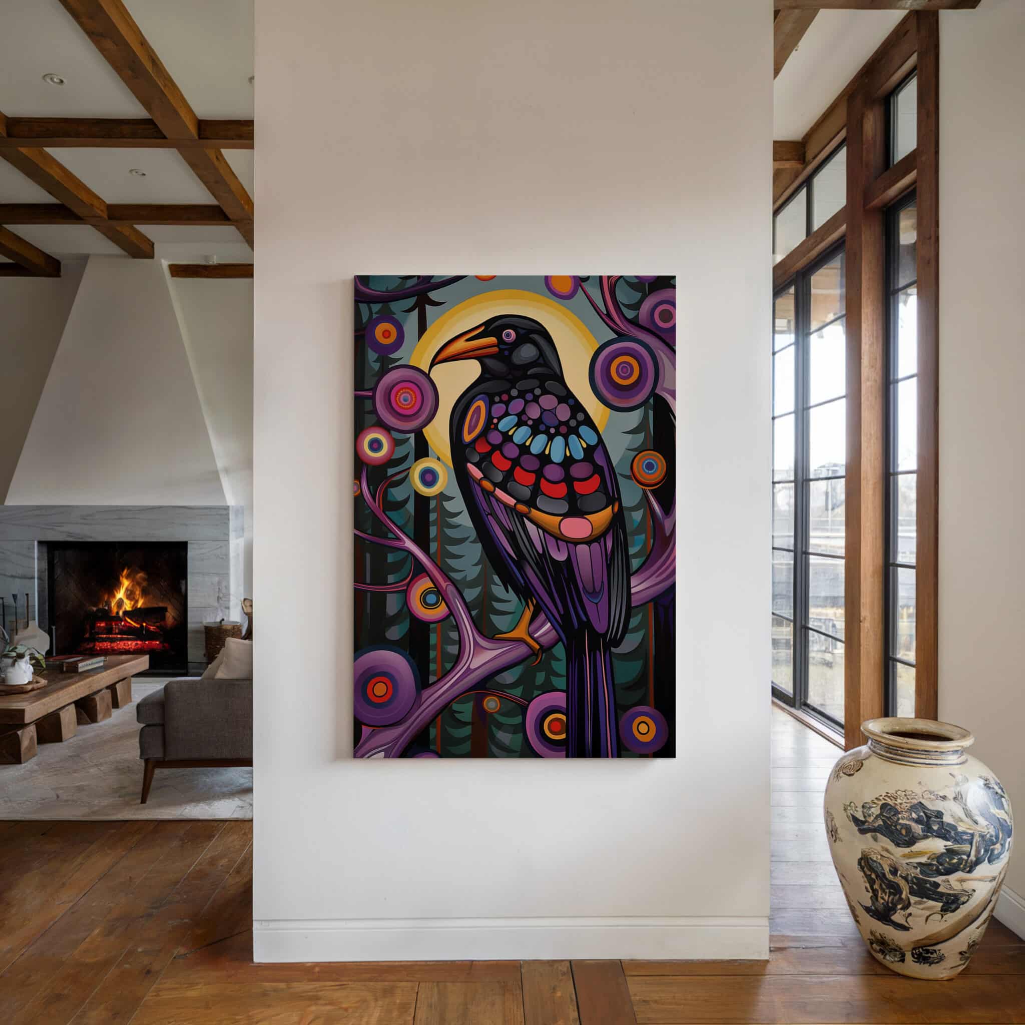Raven Bird Wall Art, Canadian Forest Inspired Wildlife Portrait Artwork, Colorful Woodland Decor, Statement Piece for Nature Lovers - photo #4