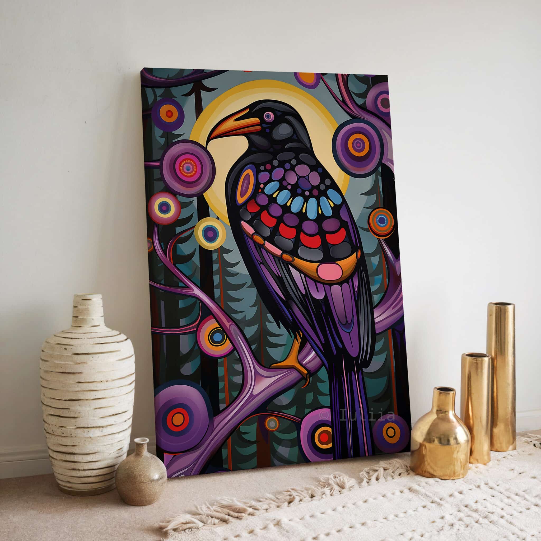 Raven Bird Wall Art, Canadian Forest Inspired Wildlife Portrait Artwork, Colorful Woodland Decor, Statement Piece for Nature Lovers - photo #15