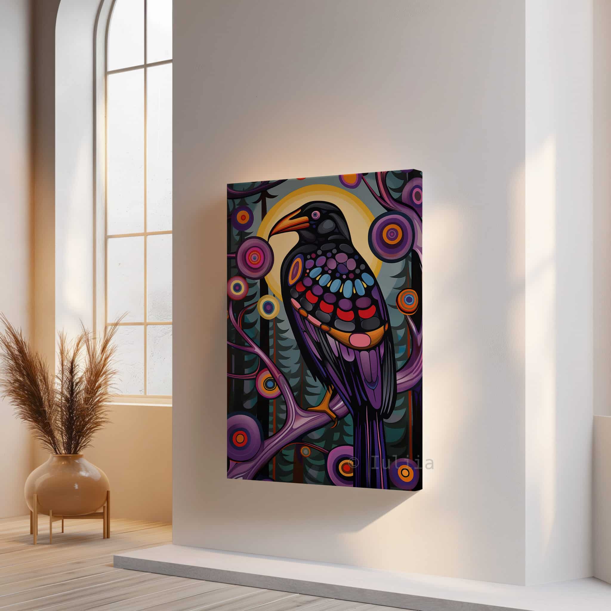 Raven Bird Wall Art, Canadian Forest Inspired Wildlife Portrait Artwork, Colorful Woodland Decor, Statement Piece for Nature Lovers - photo #14