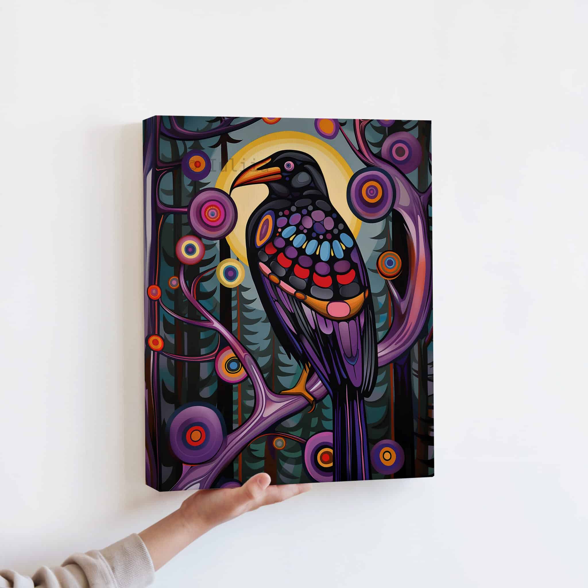 Raven Bird Wall Art, Canadian Forest Inspired Wildlife Portrait Artwork, Colorful Woodland Decor, Statement Piece for Nature Lovers - photo #13
