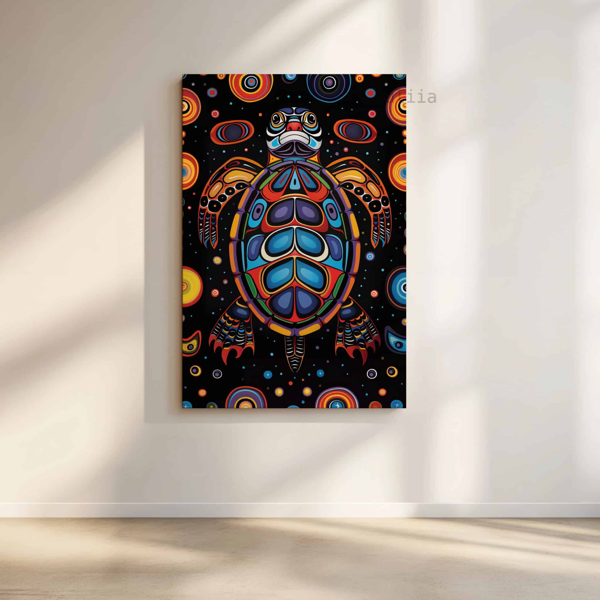 Coastal Turtle Decor, Sea Animal Art, Canadian Aboriginal Inspired Ocean Wildlife Canvas, Statement Wall Accent
