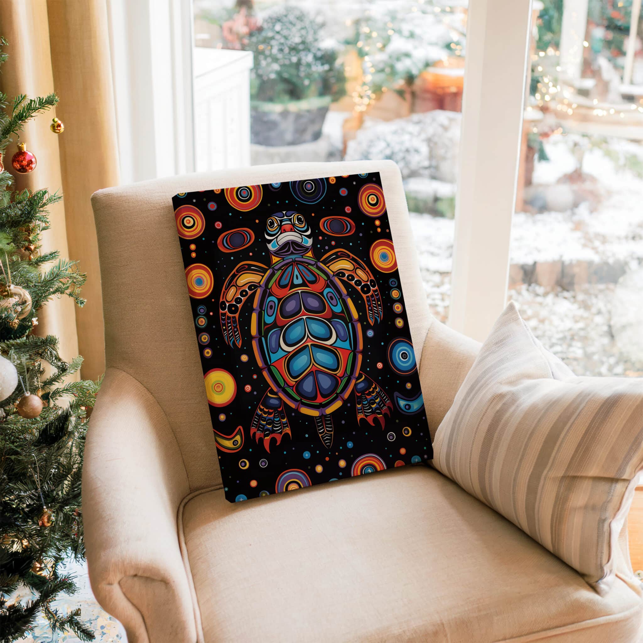 Coastal Turtle Decor, Sea Animal Art, Canadian Aboriginal Inspired Ocean Wildlife Canvas, Statement Wall Accent - photo #16