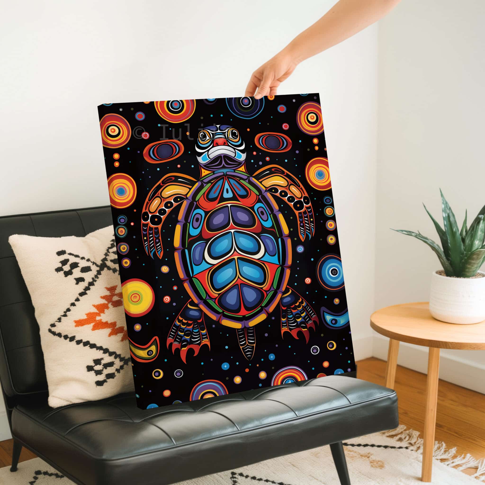 Coastal Turtle Decor, Sea Animal Art, Canadian Aboriginal Inspired Ocean Wildlife Canvas, Statement Wall Accent - photo #2