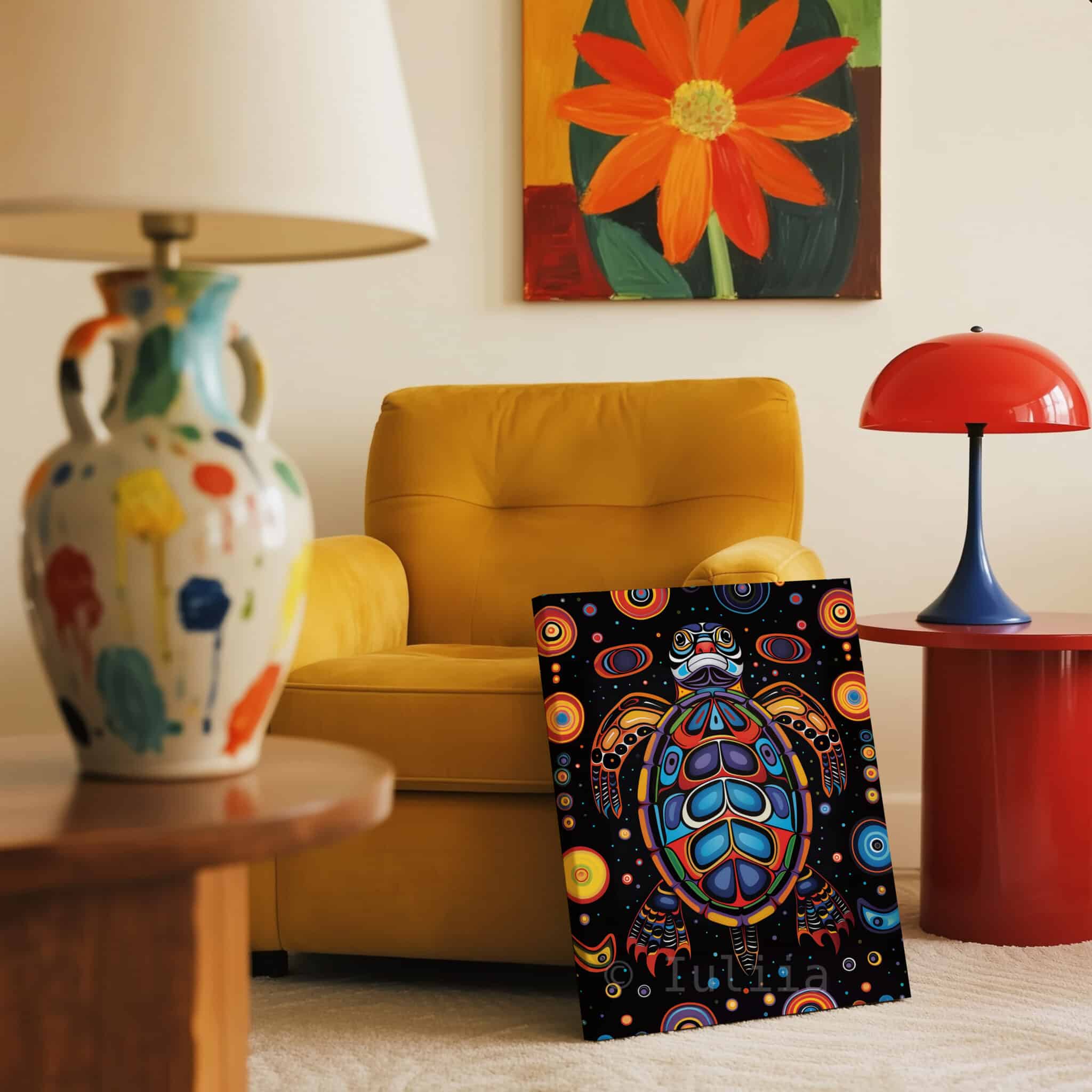 Coastal Turtle Decor, Sea Animal Art, Canadian Aboriginal Inspired Ocean Wildlife Canvas, Statement Wall Accent - photo #12