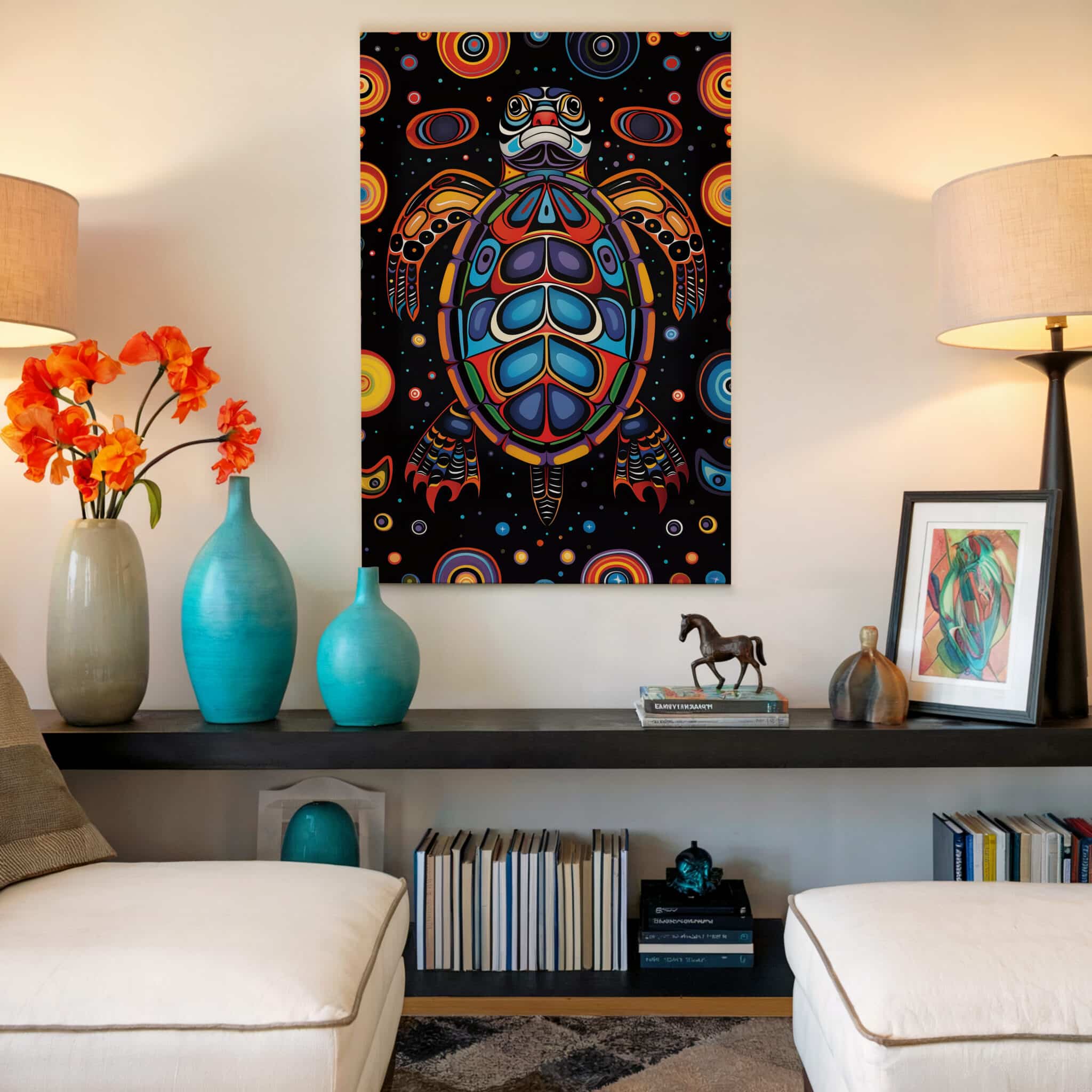 Coastal Turtle Decor, Sea Animal Art, Canadian Aboriginal Inspired Ocean Wildlife Canvas, Statement Wall Accent - photo #18
