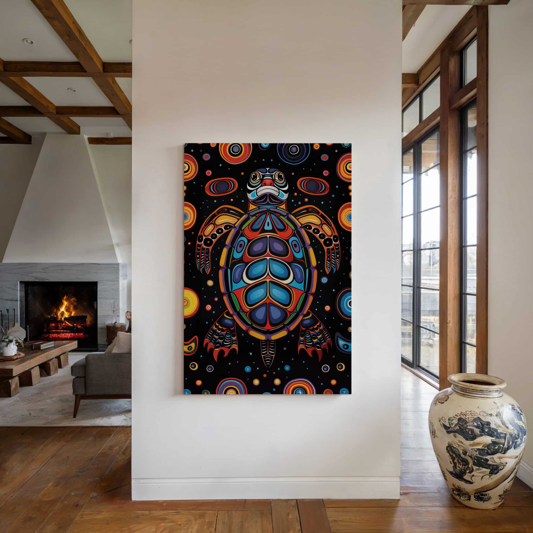 Coastal Turtle Decor, Sea Animal Art, Canadian Aboriginal Inspired Ocean Wildlife Canvas, Statement Wall Accent - photo #4