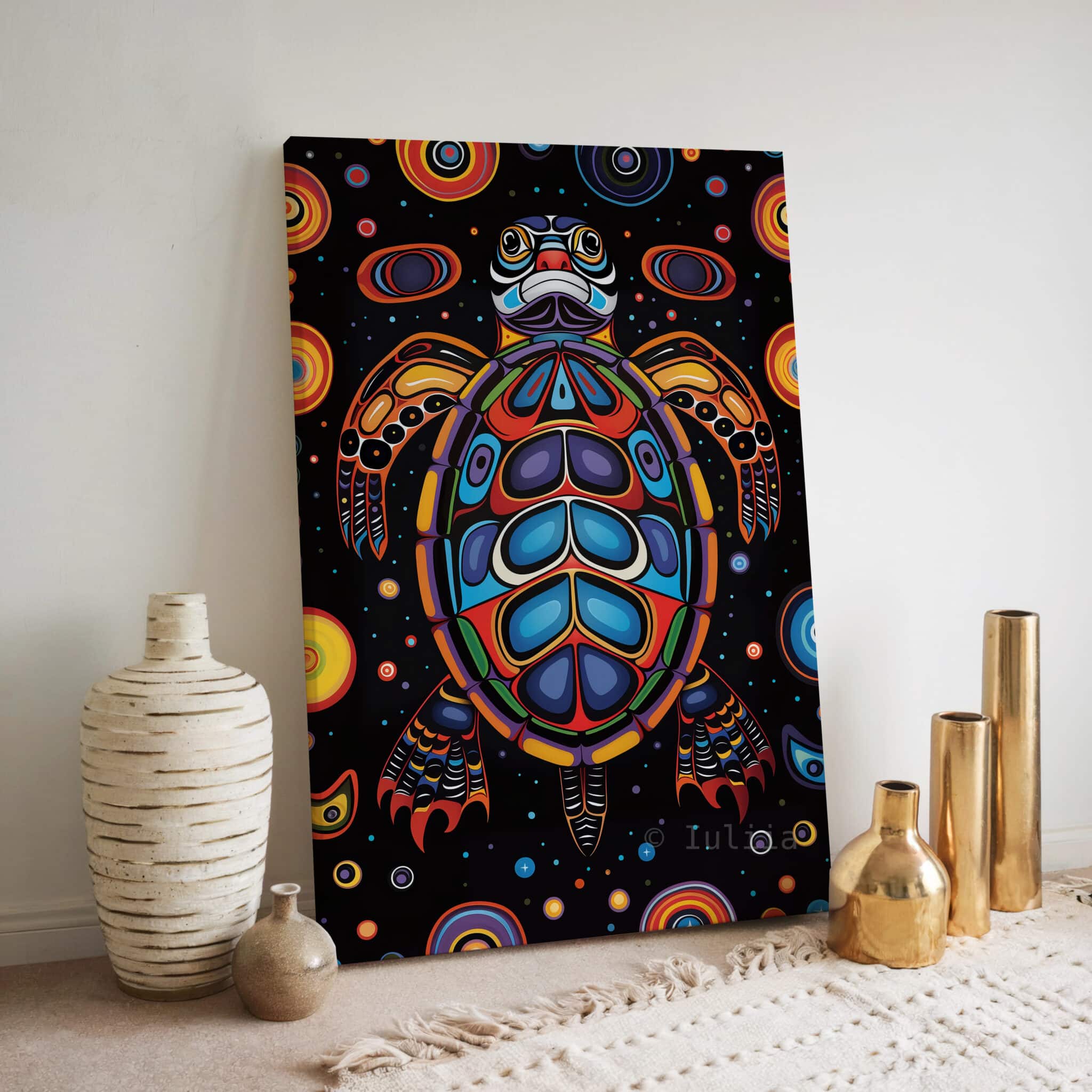 Coastal Turtle Decor, Sea Animal Art, Canadian Aboriginal Inspired Ocean Wildlife Canvas, Statement Wall Accent - photo #15