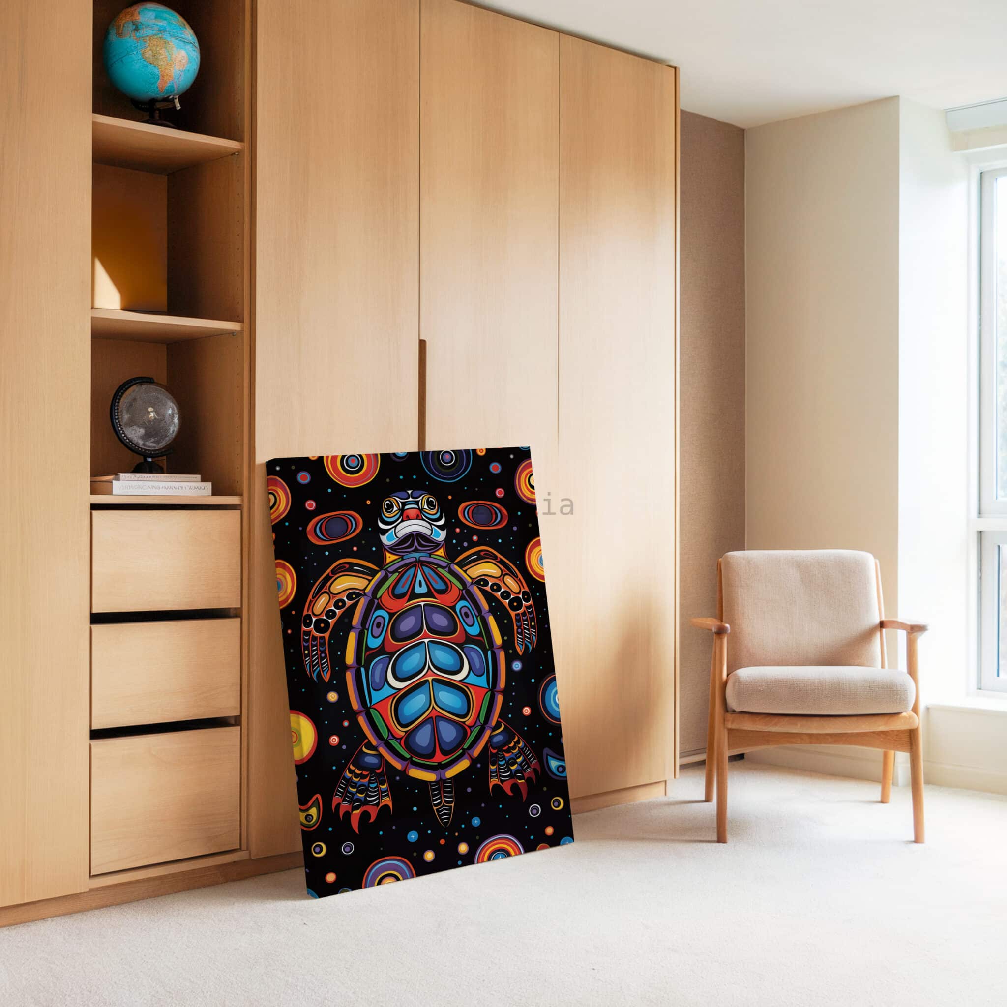 Coastal Turtle Decor, Sea Animal Art, Canadian Aboriginal Inspired Ocean Wildlife Canvas, Statement Wall Accent - photo #3