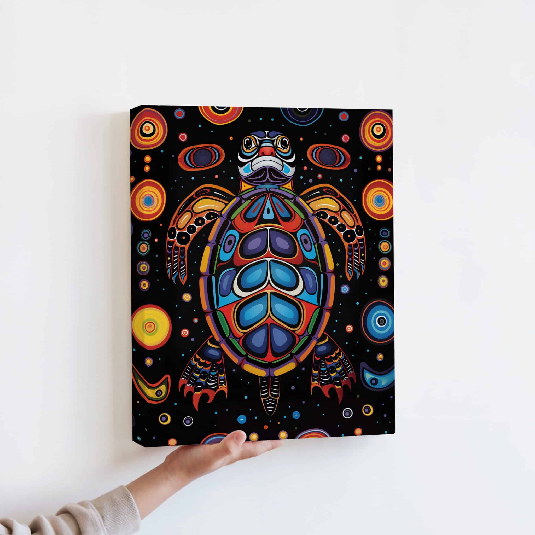 Coastal Turtle Decor, Sea Animal Art, Canadian Aboriginal Inspired Ocean Wildlife Canvas, Statement Wall Accent - photo #13