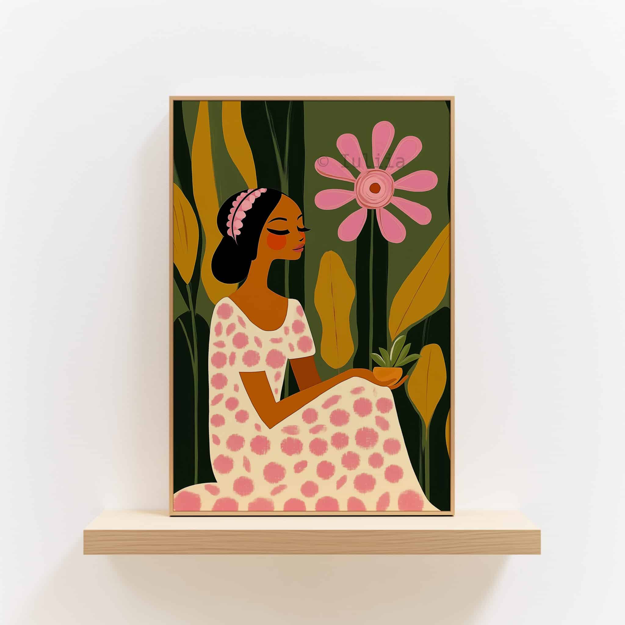 Garden Muse Print, Floral Portrait Art, Botanical Woman Decor for Bedroom and Feminine Interior