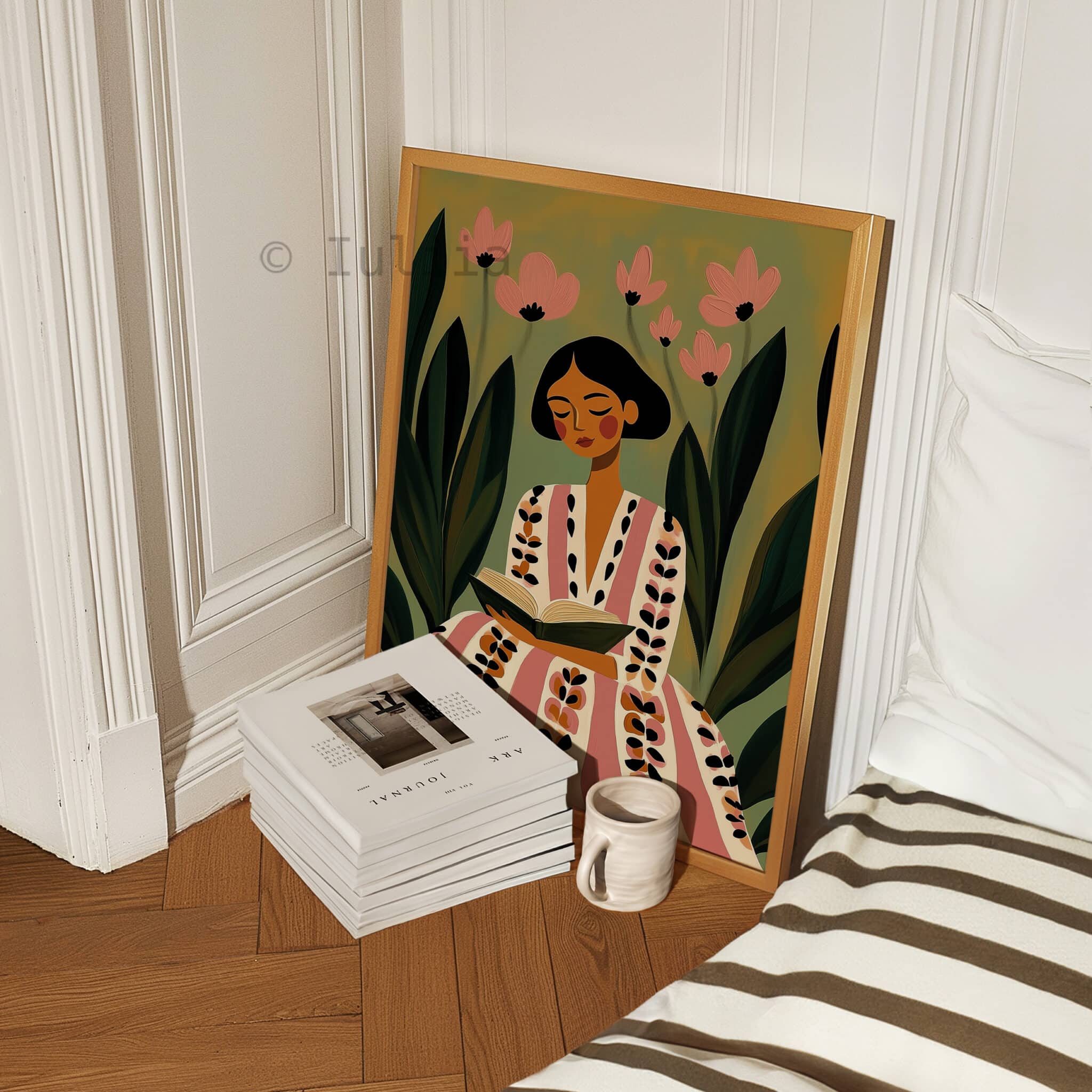 Woman with Book in Garden Print, Reading Woman Art, Literary Decor for Cozy Nook, Home Library and Bedroom - photo #4