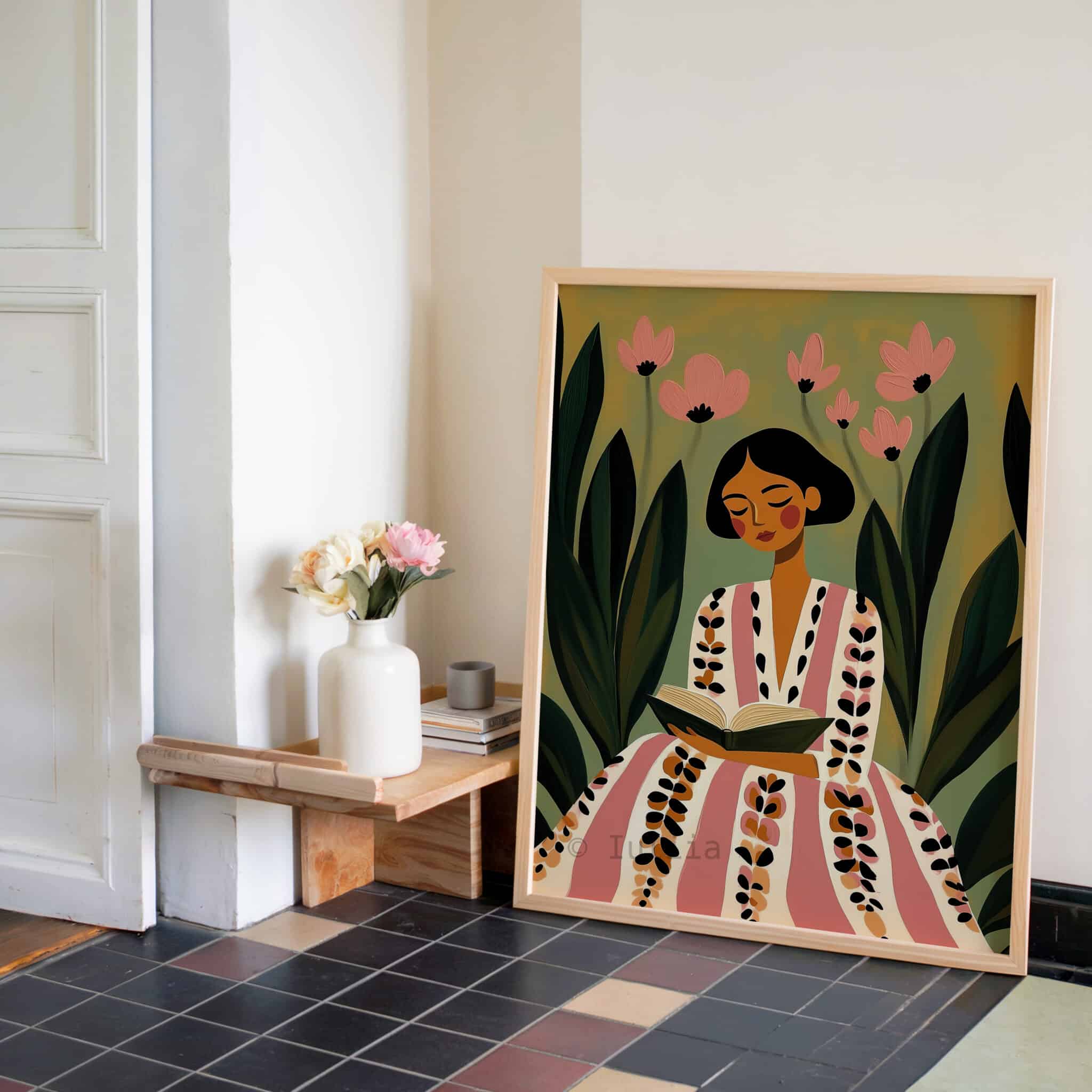 Woman with Book in Garden Print, Reading Woman Art, Literary Decor for Cozy Nook, Home Library and Bedroom - photo #2