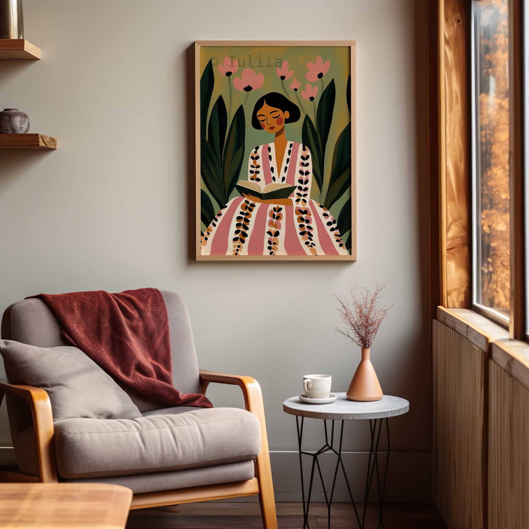 Woman with Book in Garden Print, Reading Woman Art, Literary Decor for Cozy Nook, Home Library and Bedroom - photo #6