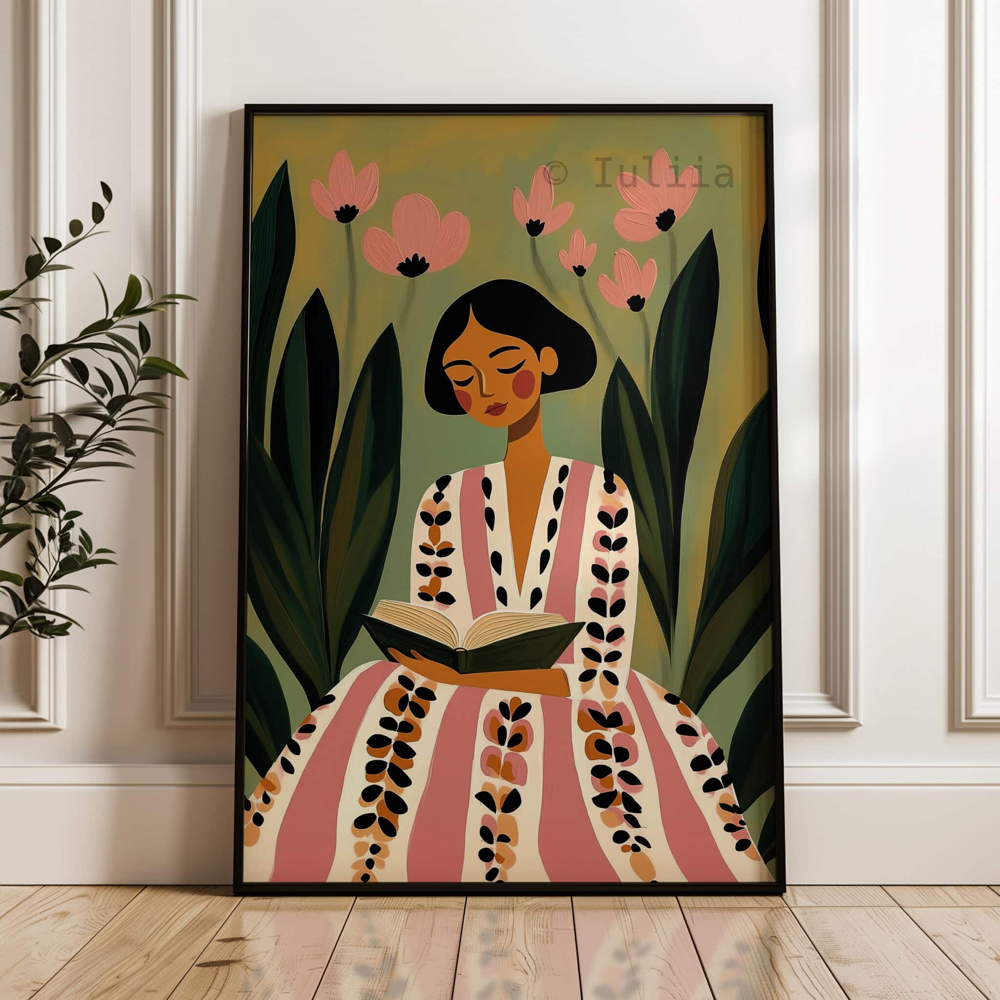 Woman with Book in Garden Print, Reading Woman Art, Literary Decor for Cozy Nook, Home Library and Bedroom - photo #3