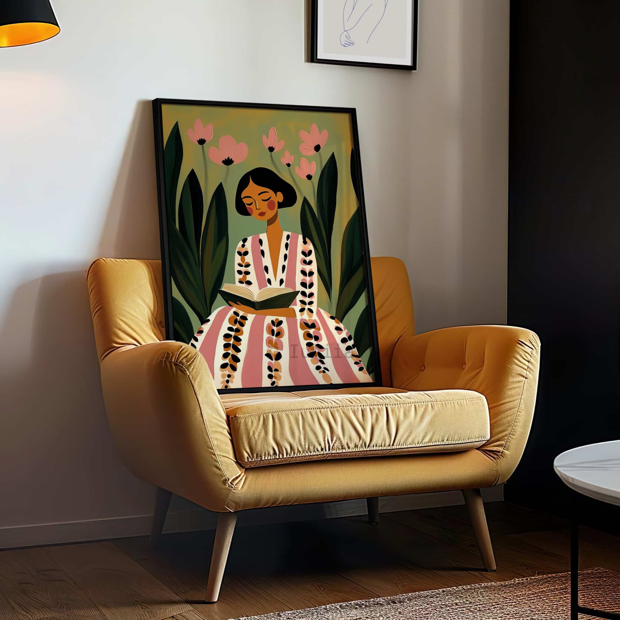 Woman with Book in Garden Print, Reading Woman Art, Literary Decor for Cozy Nook, Home Library and Bedroom - photo #11