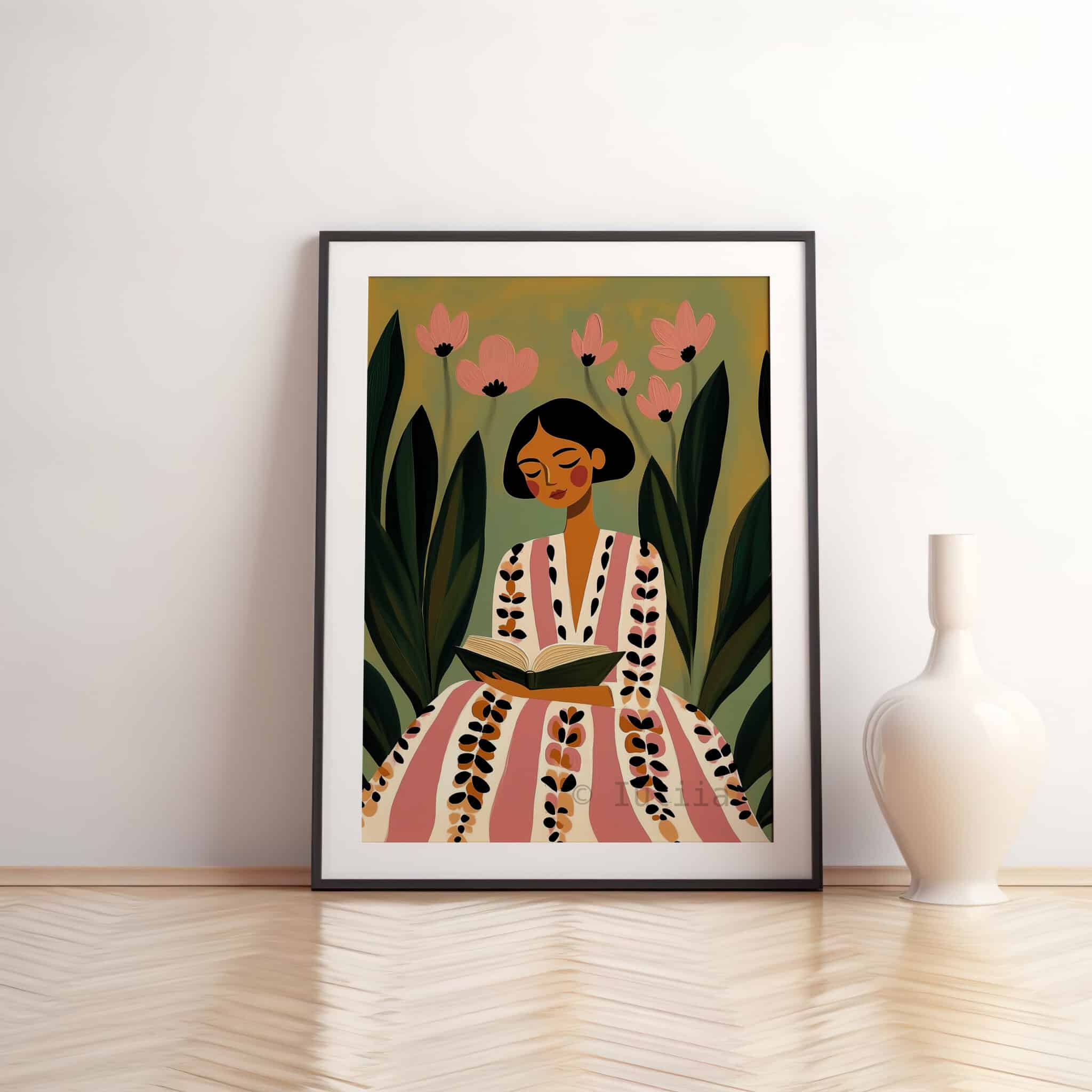 Woman with Book in Garden Print, Reading Woman Art, Literary Decor for Cozy Nook, Home Library and Bedroom - photo #10