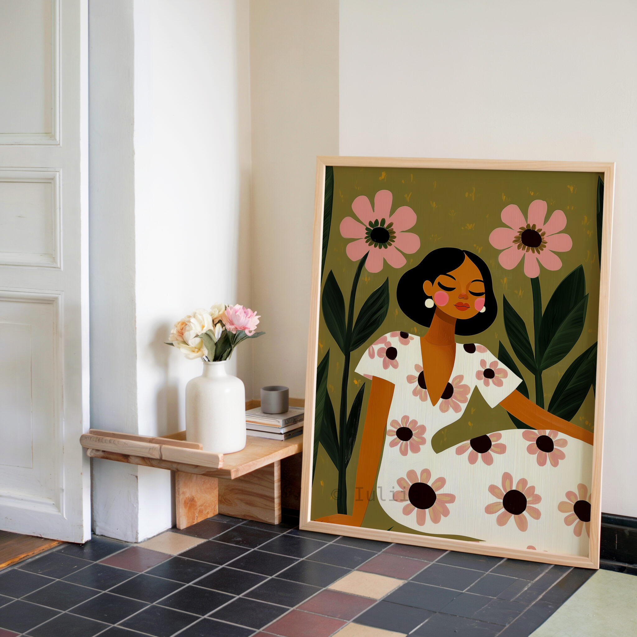 Woman Among Pink Flowers Print, Floral Girl Art, Botanical Wall Decor for Bedroom, Gallery Wall and Feminine Home - photo #2