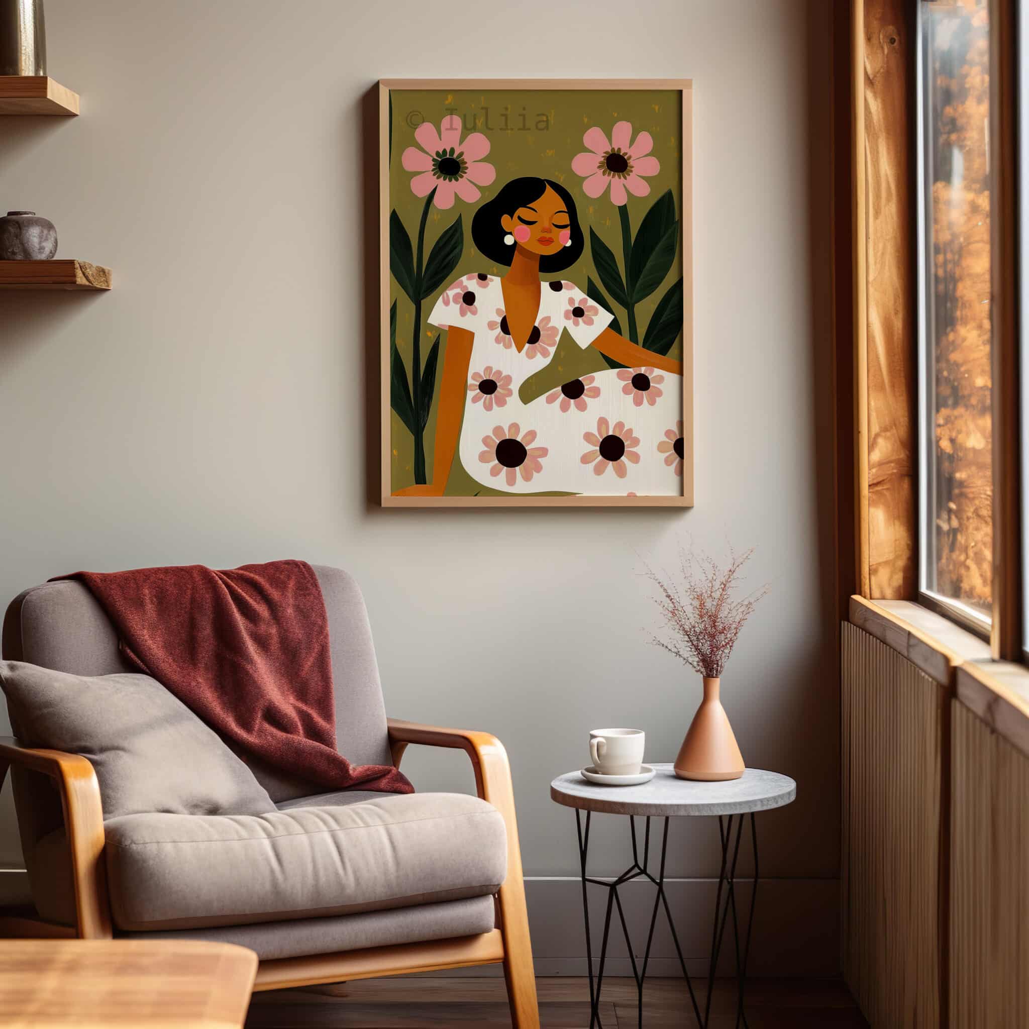 Woman Among Pink Flowers Print, Floral Girl Art, Botanical Wall Decor for Bedroom, Gallery Wall and Feminine Home - photo #6