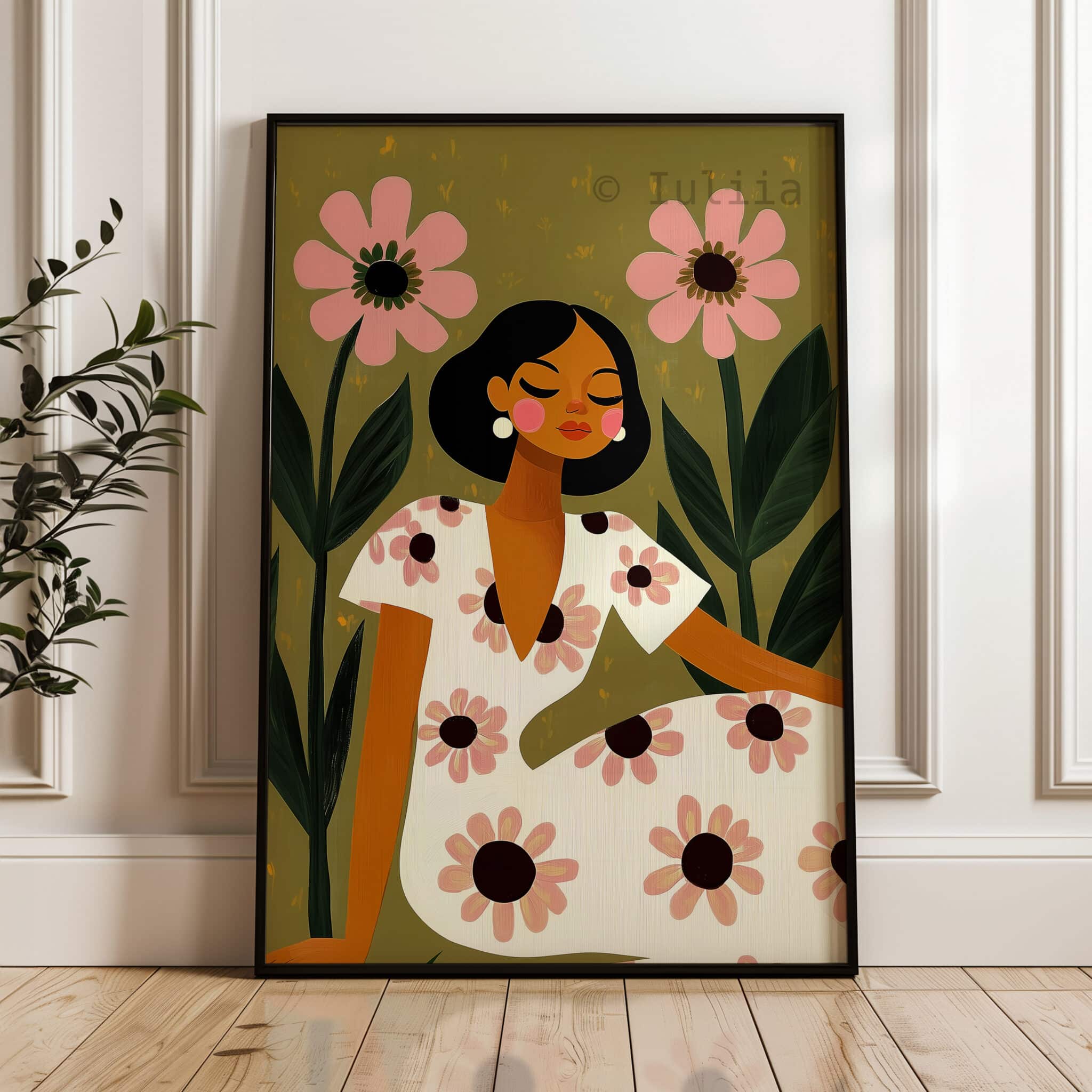 Woman Among Pink Flowers Print, Floral Girl Art, Botanical Wall Decor for Bedroom, Gallery Wall and Feminine Home - photo #3