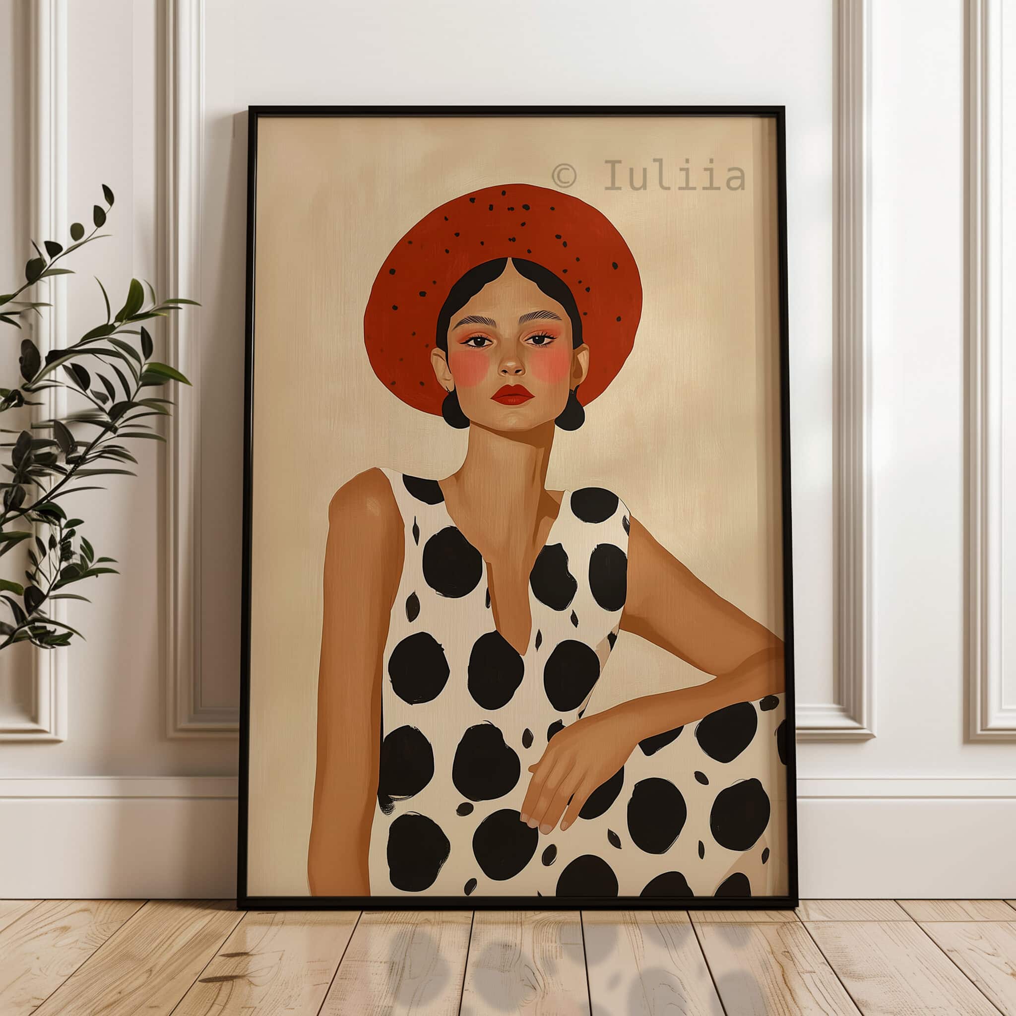 Chic Wall Decor, Modern Woman Portrait Print, Red Hat Fashion Illustration, Contemporary Bedroom and Vanity Room Art - photo #2