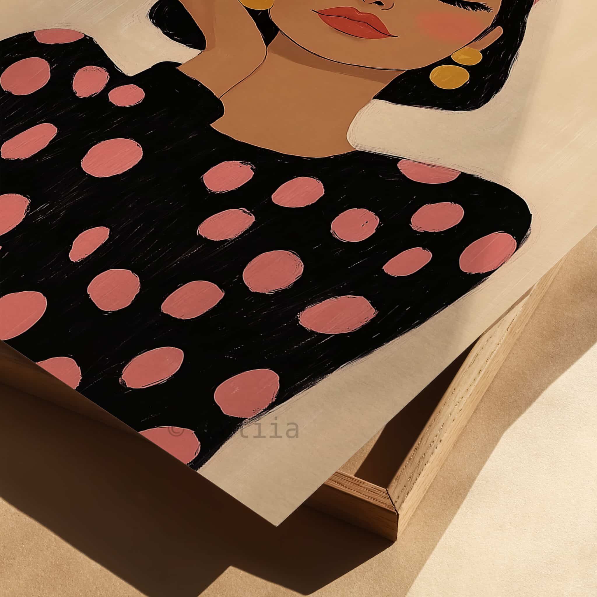 Contemporary Portrait Art, Modern Feminine Print, Pink Polka Dot Woman Illustration, Scandinavian Bedroom Wall Decor - photo #1
