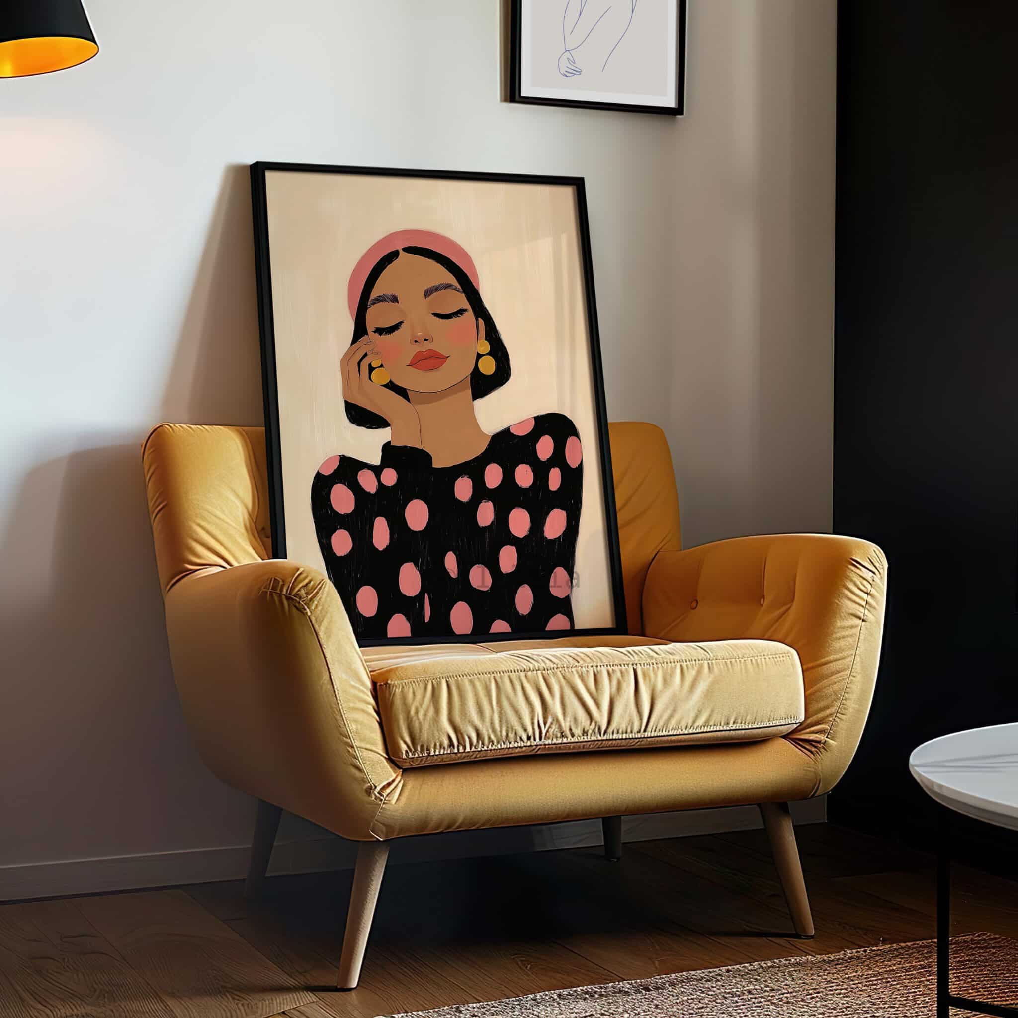 Contemporary Portrait Art, Modern Feminine Print, Pink Polka Dot Woman Illustration, Scandinavian Bedroom Wall Decor - photo #11