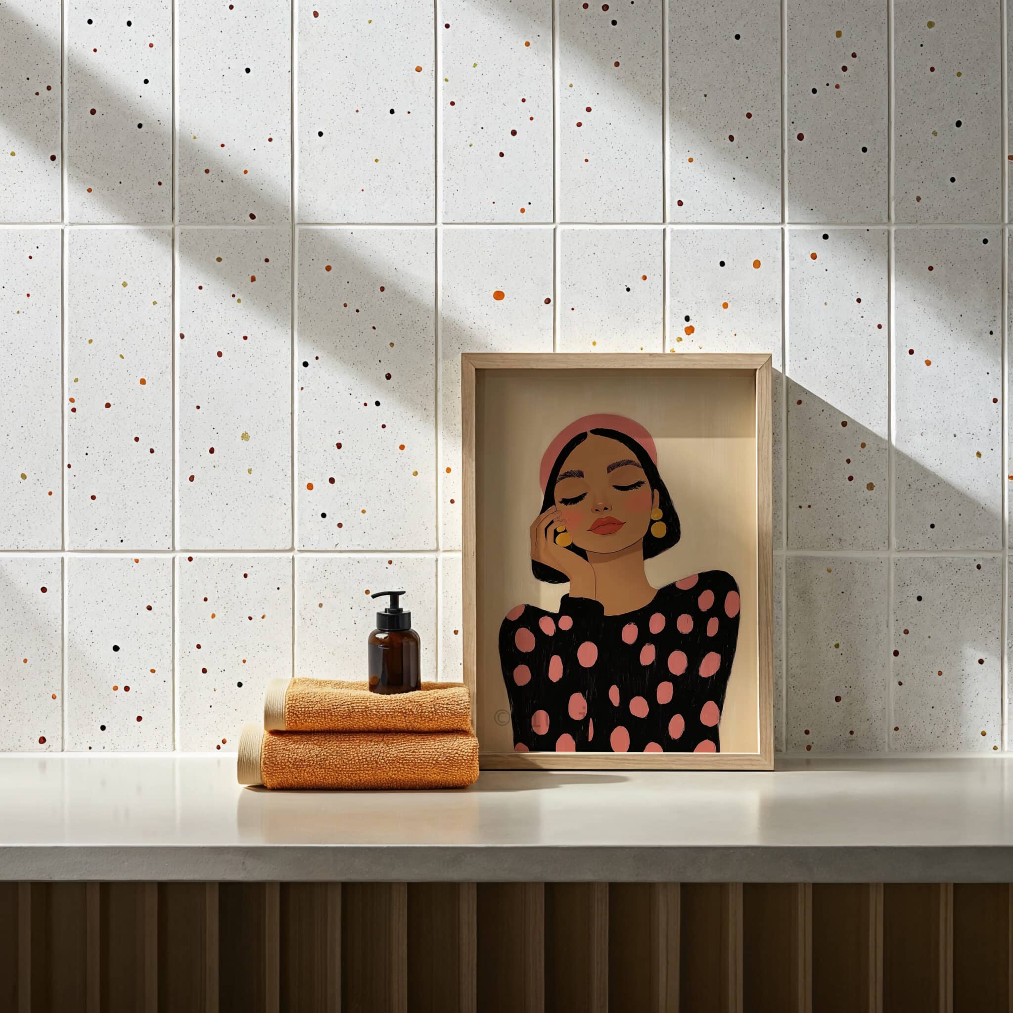 Contemporary Portrait Art, Modern Feminine Print, Pink Polka Dot Woman Illustration, Scandinavian Bedroom Wall Decor - photo #12