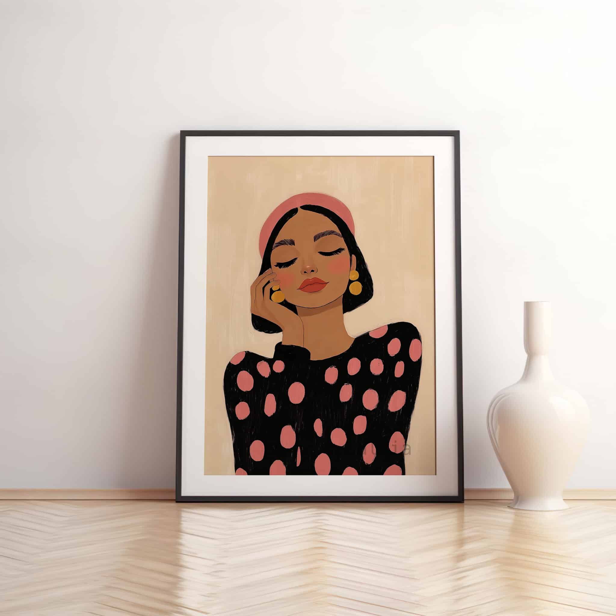 Contemporary Portrait Art, Modern Feminine Print, Pink Polka Dot Woman Illustration, Scandinavian Bedroom Wall Decor - photo #10