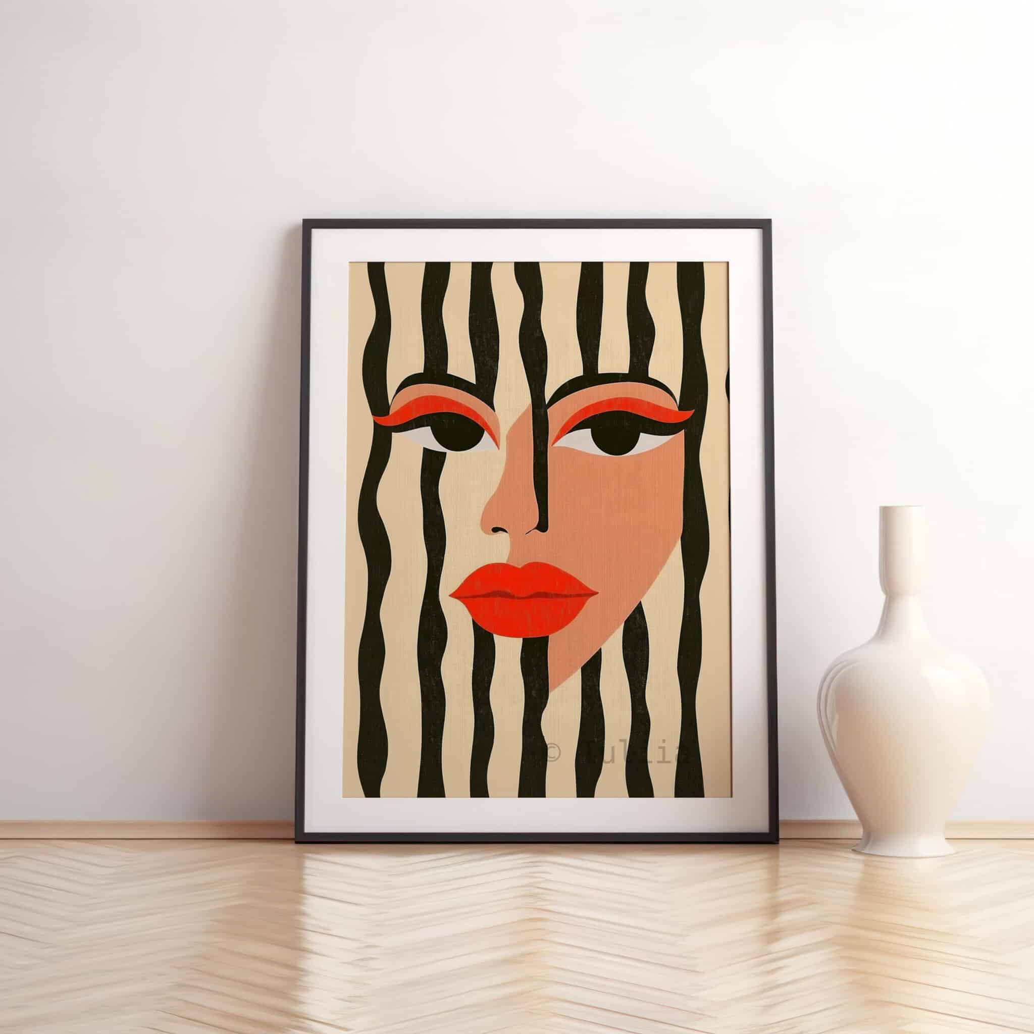 Graphic Face Art Print, Modern Abstract Woman Portrait, Black White Striped Wall Decor, Bold Contemporary Artwork - photo #10