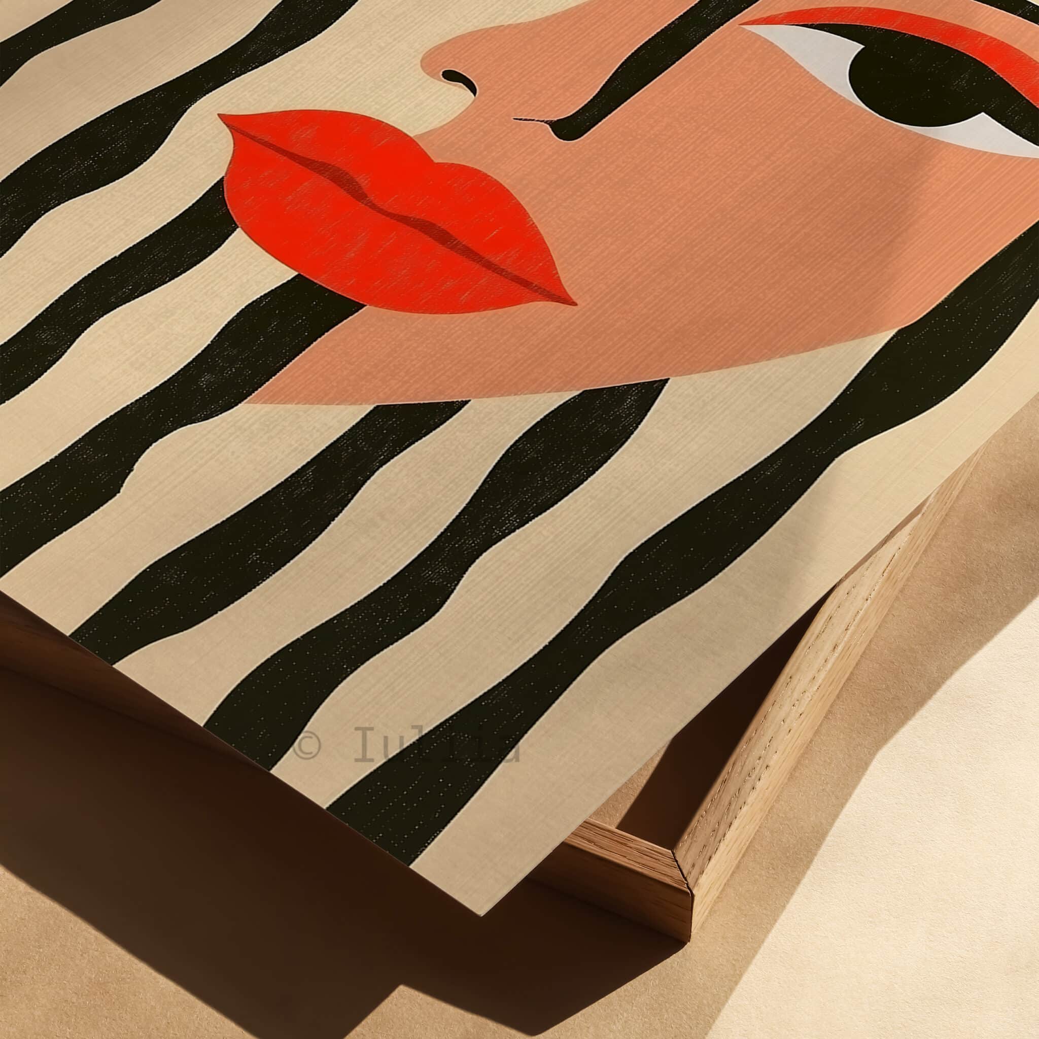 Graphic Face Art Print, Modern Abstract Woman Portrait, Black White Striped Wall Decor, Bold Contemporary Artwork - photo #1
