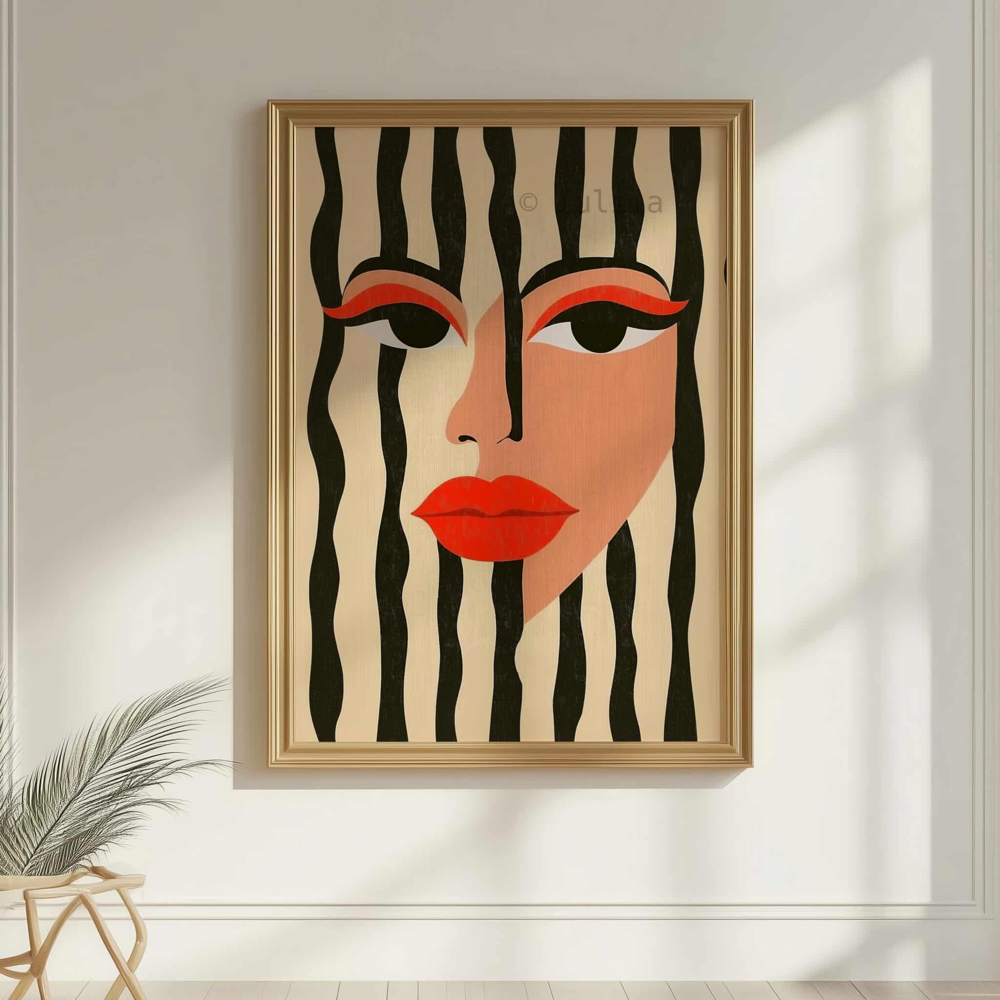 Graphic Face Art Print, Modern Abstract Woman Portrait, Black White Striped Wall Decor, Bold Contemporary Artwork - photo #7