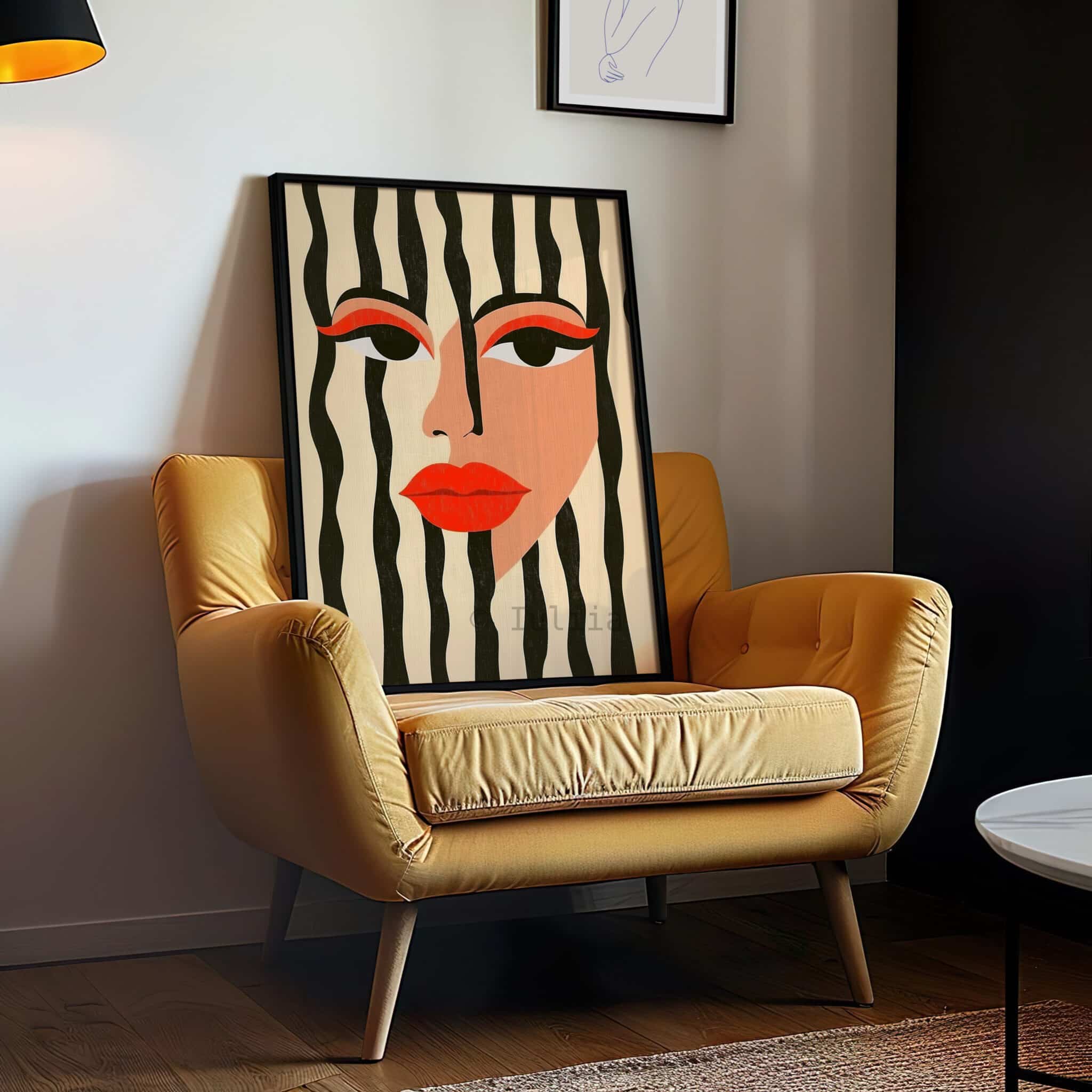 Graphic Face Art Print, Modern Abstract Woman Portrait, Black White Striped Wall Decor, Bold Contemporary Artwork - photo #11
