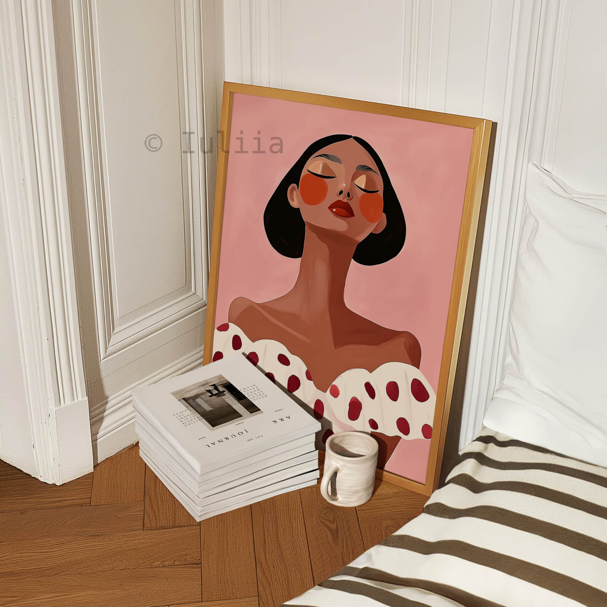 Modern Muse Art Print, Elegant Woman Portrait Poster, Pink Feminine Wall Decor, Contemporary Bedroom Artwork, Vanity Room Accent - photo #4