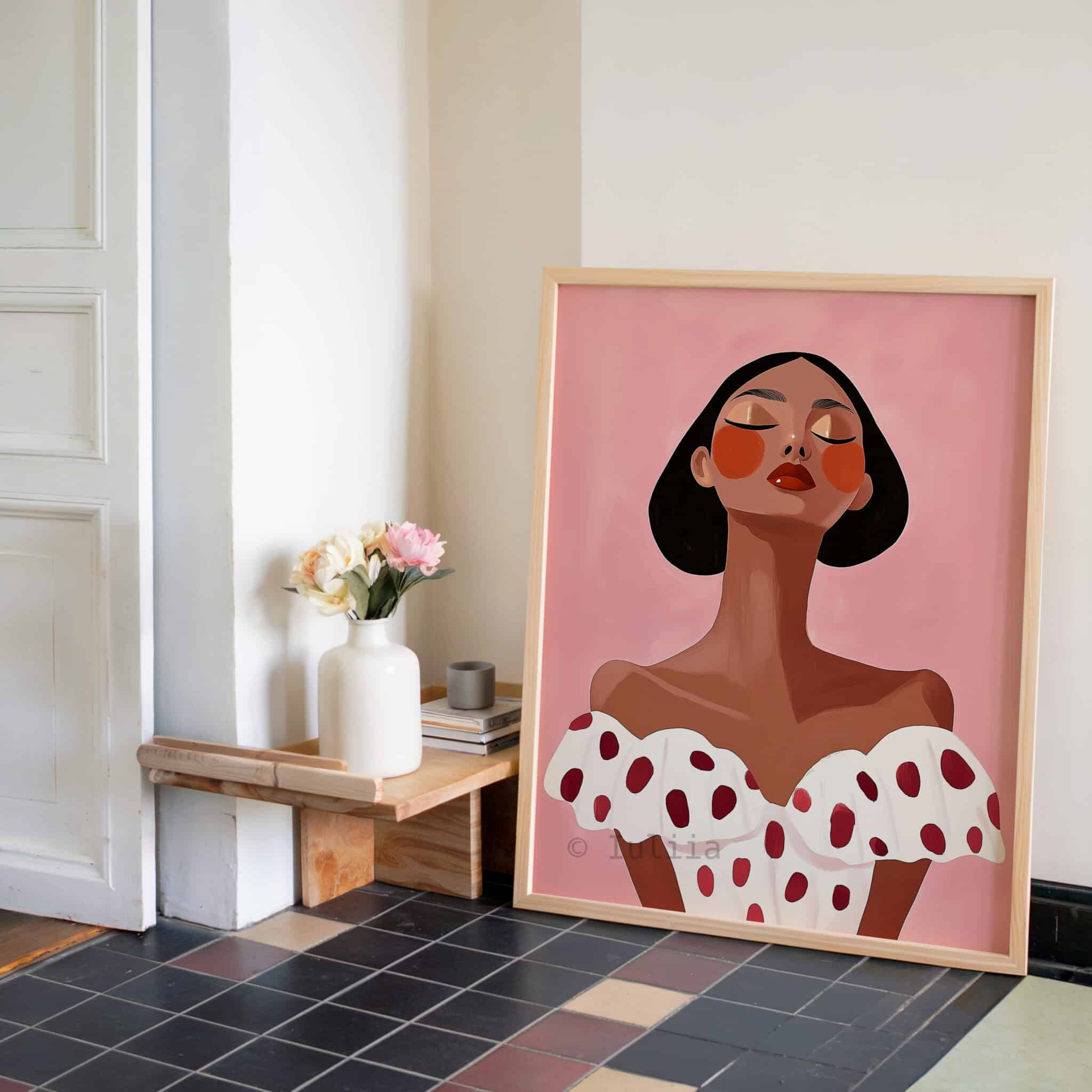 Modern Muse Art Print, Elegant Woman Portrait Poster, Pink Feminine Wall Decor, Contemporary Bedroom Artwork, Vanity Room Accent - photo #2