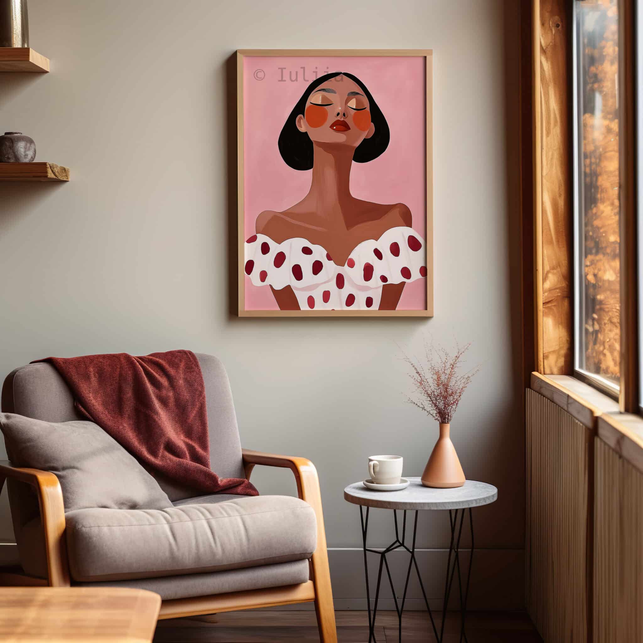 Modern Muse Art Print, Elegant Woman Portrait Poster, Pink Feminine Wall Decor, Contemporary Bedroom Artwork, Vanity Room Accent - photo #6