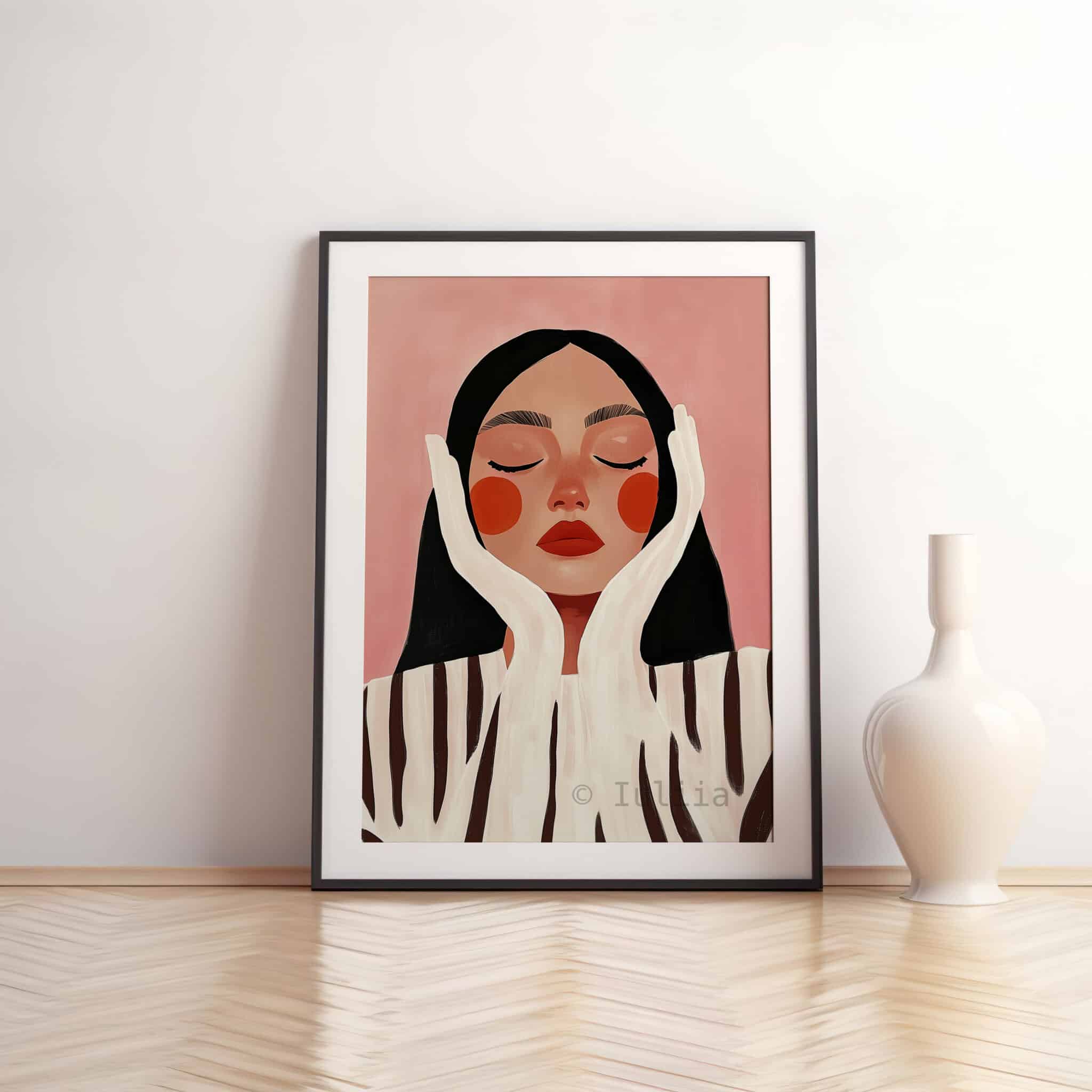 Woman Face Print, Peaceful Female Portrait, Blush Pink Wall Art, Minimalist Modern Decor for Bedroom, Reading Nook or Vanity - photo #10
