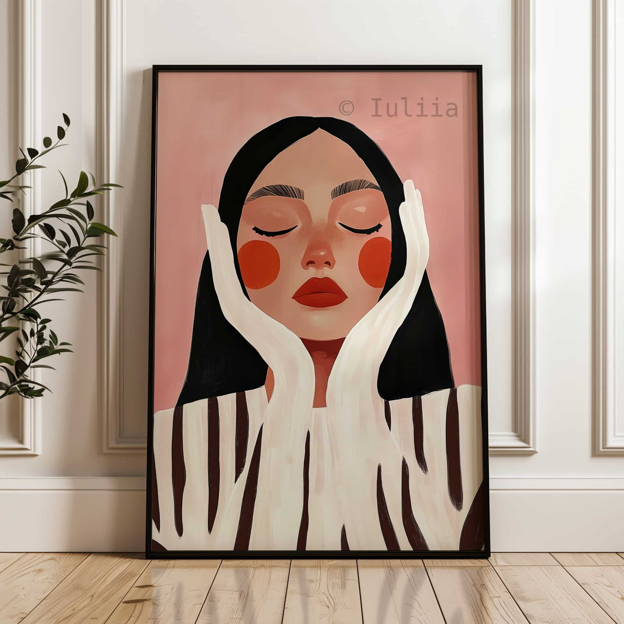 Woman Face Print, Peaceful Female Portrait, Blush Pink Wall Art, Minimalist Modern Decor for Bedroom, Reading Nook or Vanity - photo #3