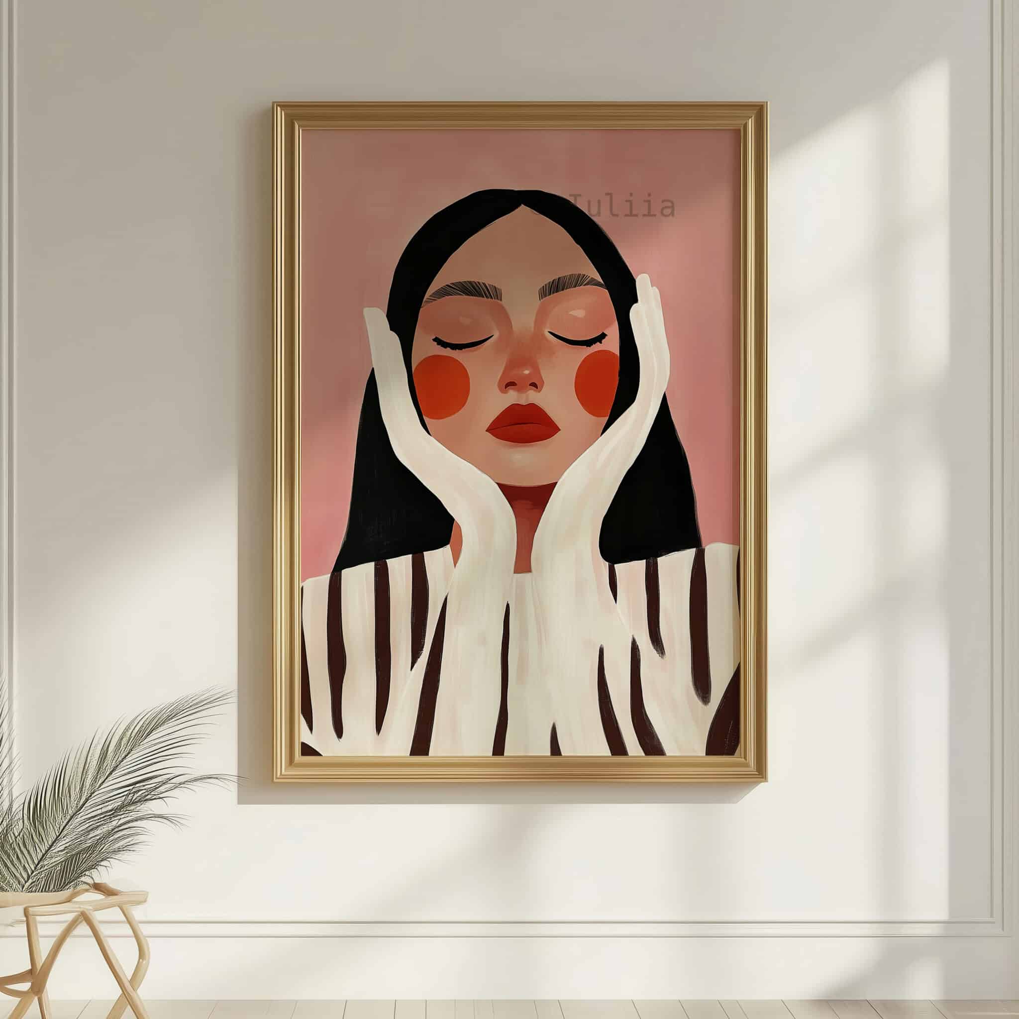 Woman Face Print, Peaceful Female Portrait, Blush Pink Wall Art, Minimalist Modern Decor for Bedroom, Reading Nook or Vanity - photo #7
