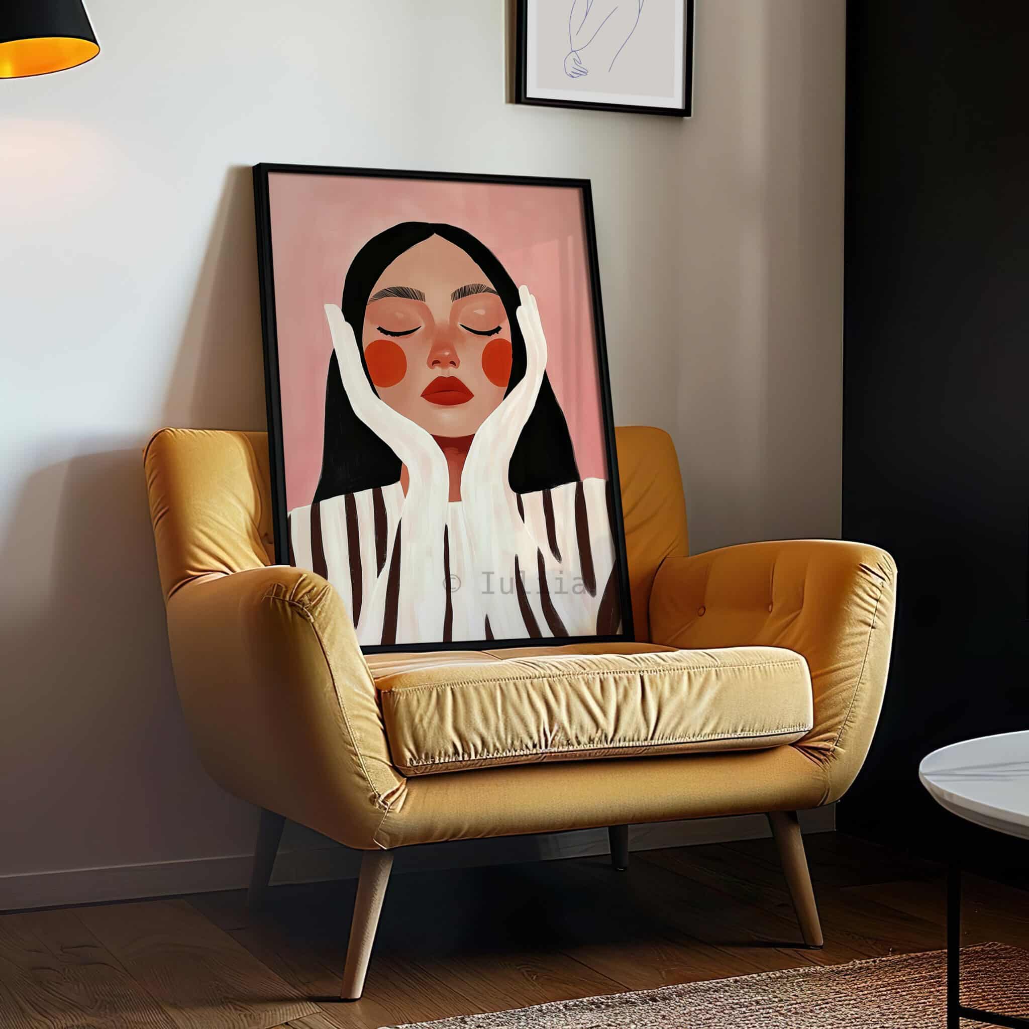 Woman Face Print, Peaceful Female Portrait, Blush Pink Wall Art, Minimalist Modern Decor for Bedroom, Reading Nook or Vanity - photo #11