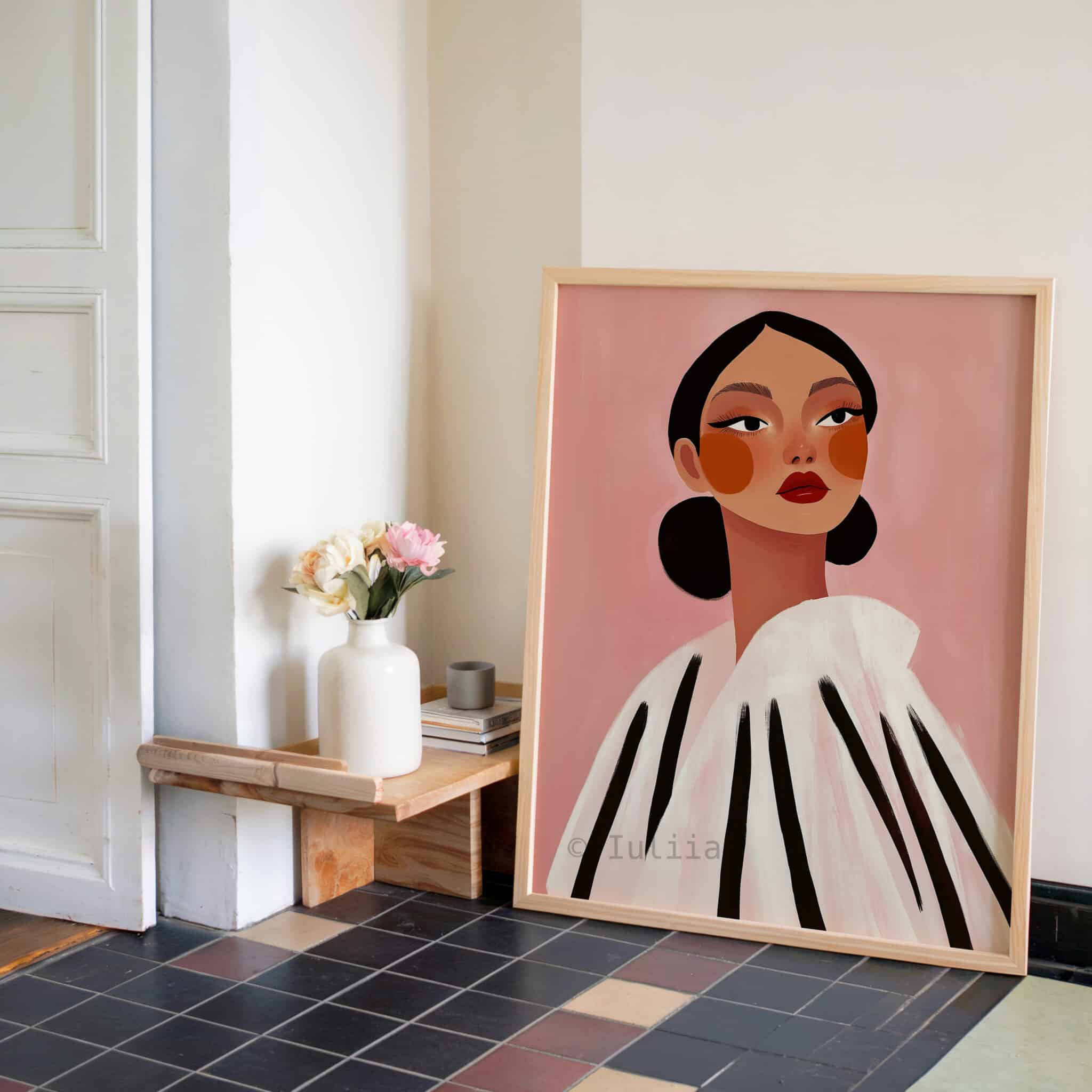 Elegant Woman Print, Minimalist Female Portrait Artwork, Blush Pink Wall Art, Contemporary Feminine Decor for Bedroom or Living Room - photo #2