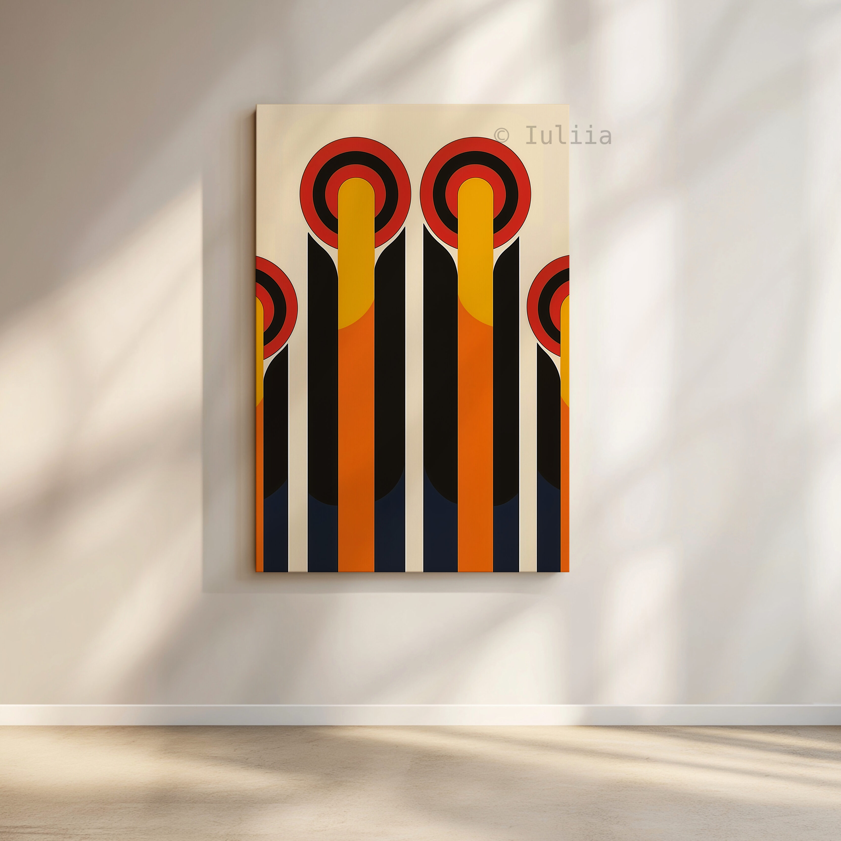 Canvas Architectural Wall Art, Bauhaus Geometric Towers, Retro Circle Composition, Modernist Landmark Design, Loft Decor