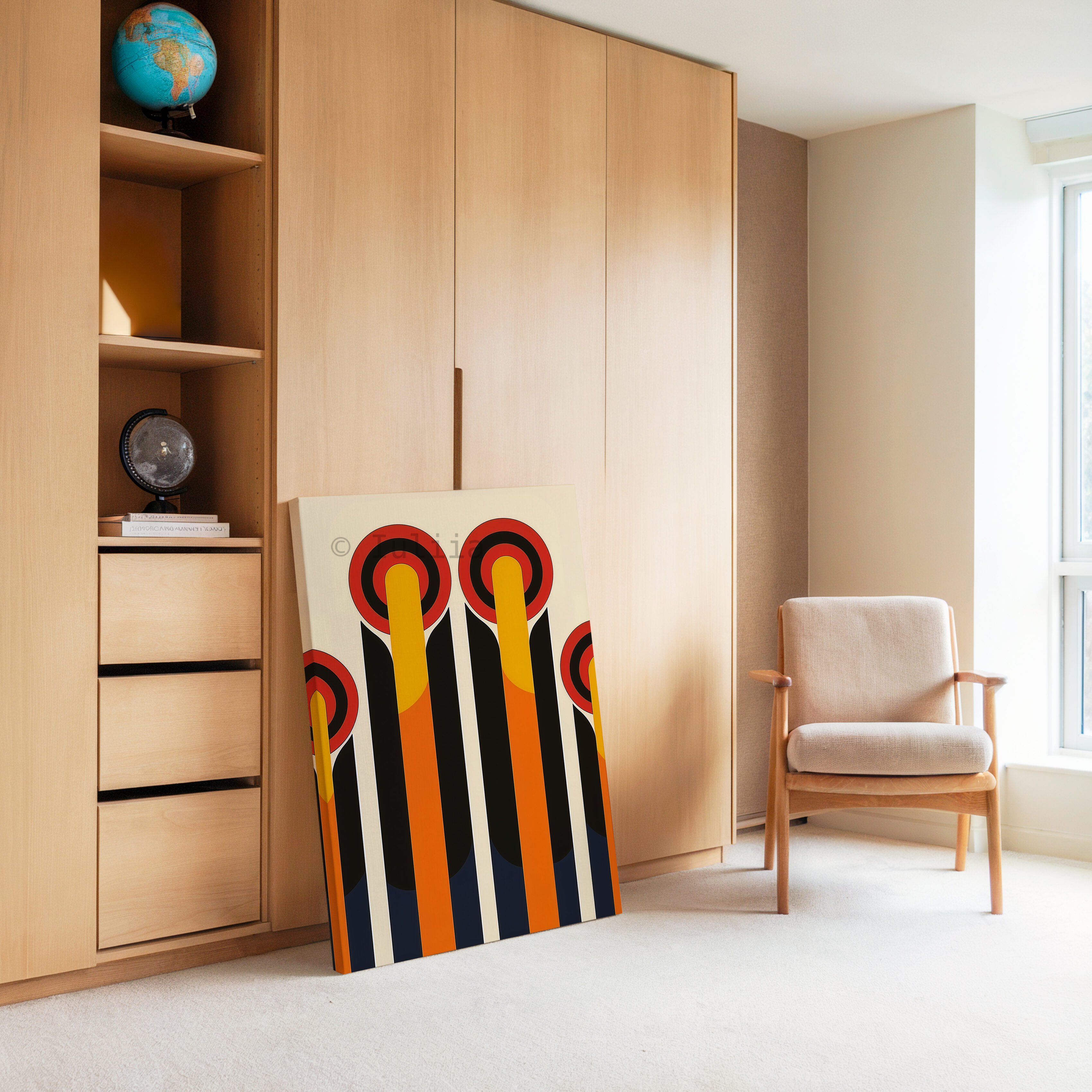 Canvas Architectural Wall Art, Bauhaus Geometric Towers, Retro Circle Composition, Modernist Landmark Design, Loft Decor - photo #4